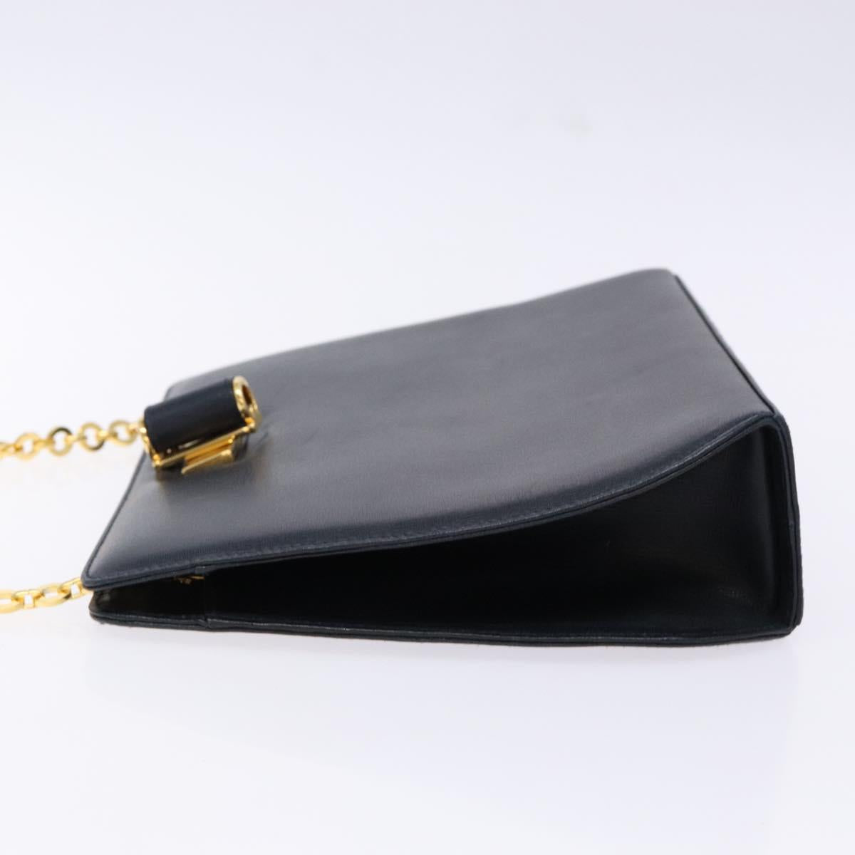 Salvatore Ferragamo Gancini Chain Shoulder Bag Leather Navy Gold Auth 140222