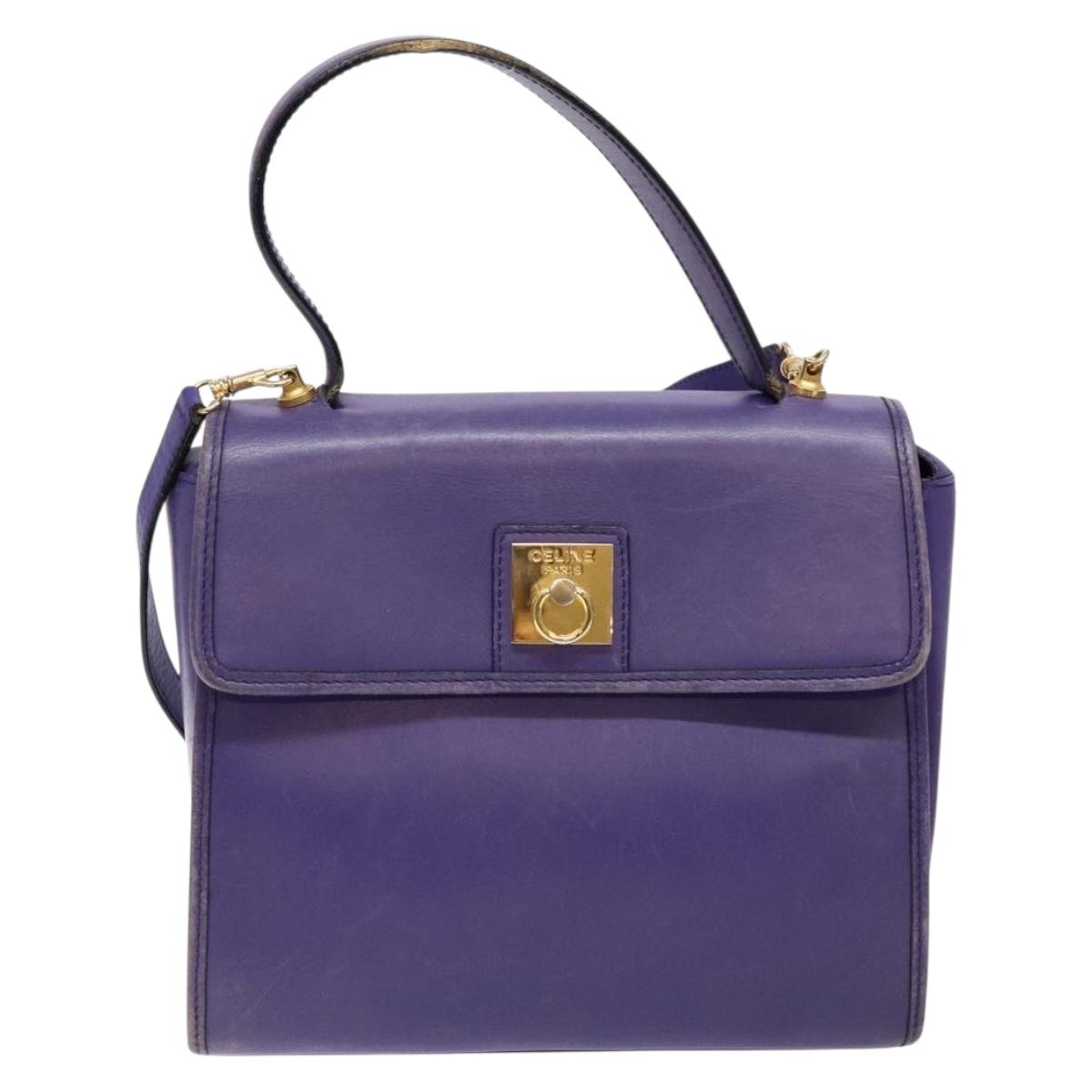 CELINE Hand Bag Leather 2way Purple Gold Auth 140223