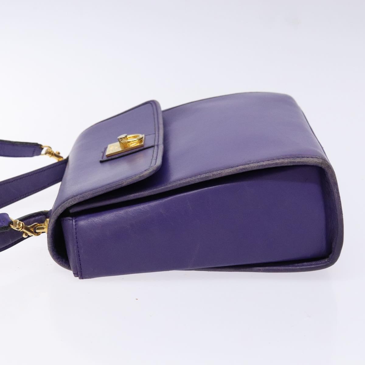 CELINE Hand Bag Leather 2way Purple Gold Auth 140223