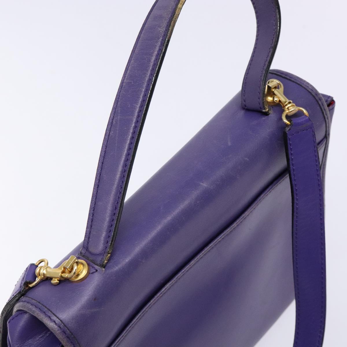CELINE Hand Bag Leather 2way Purple Gold Auth 140223