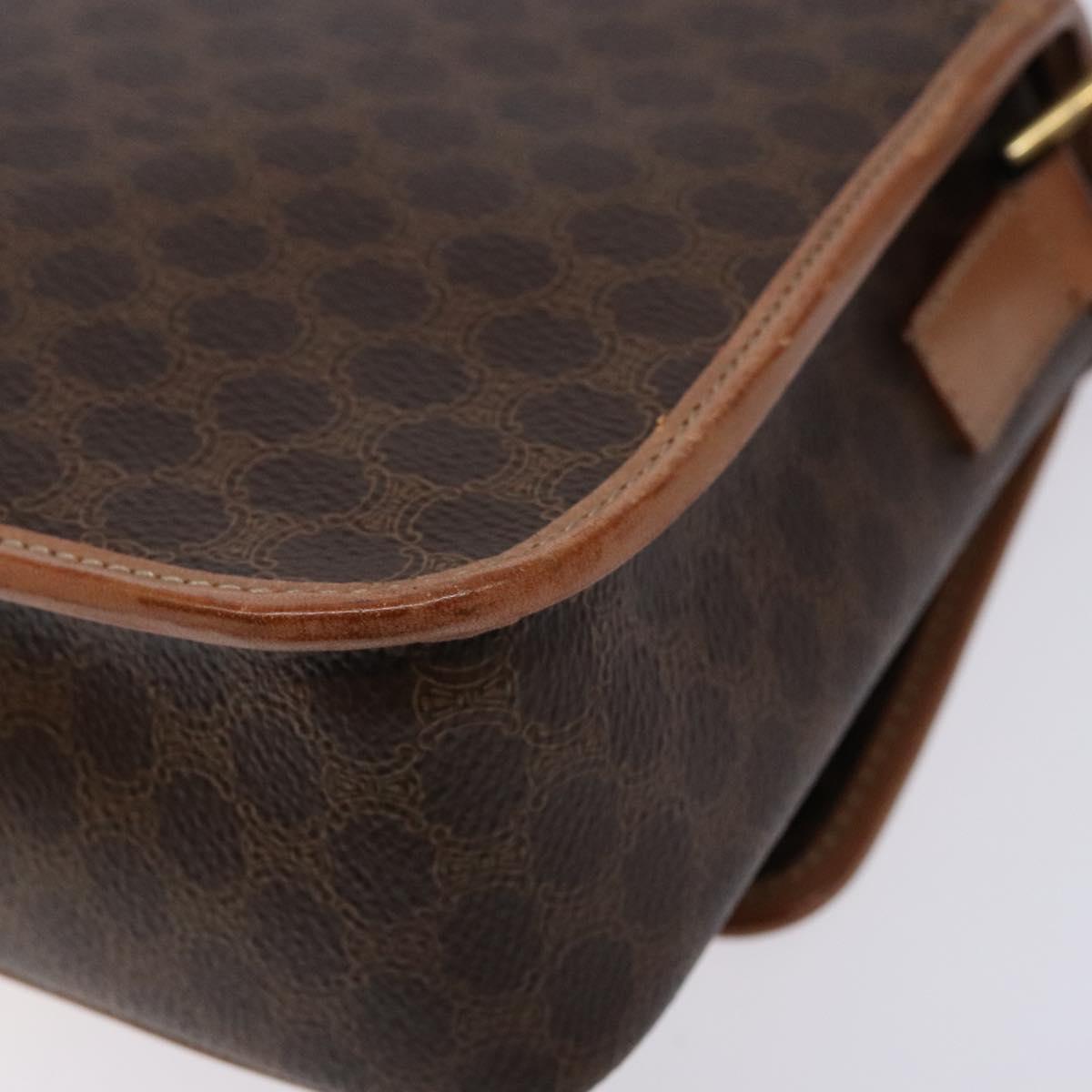 CELINE Macadam Canvas Circle Shoulder Bag PVC Leather Brown Gold Auth 140226