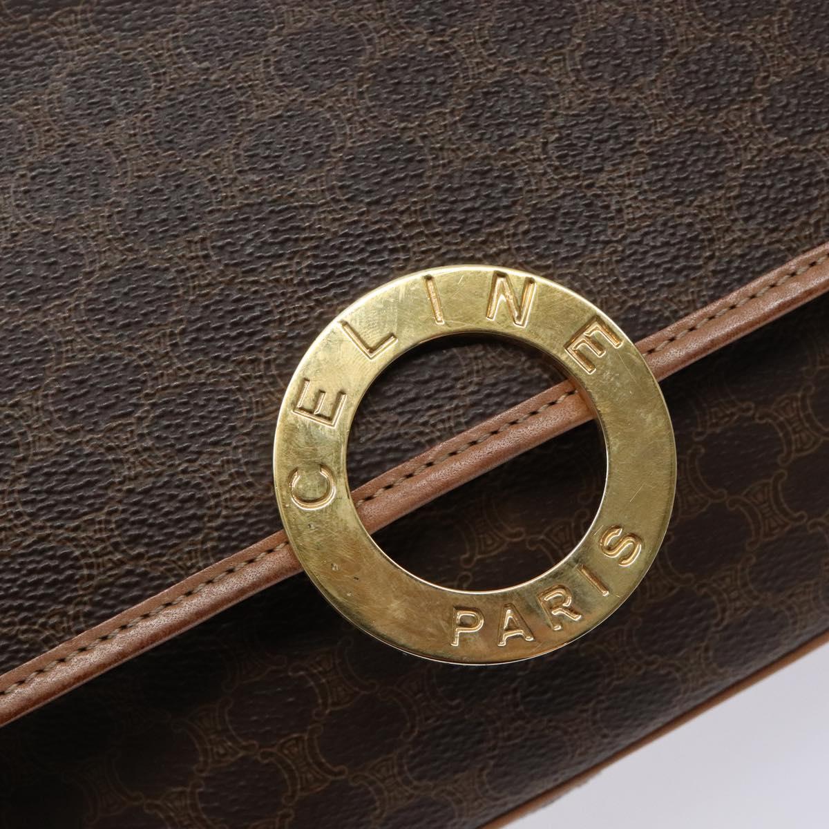 CELINE Macadam Canvas Circle Shoulder Bag PVC Leather Brown Gold Auth 140226