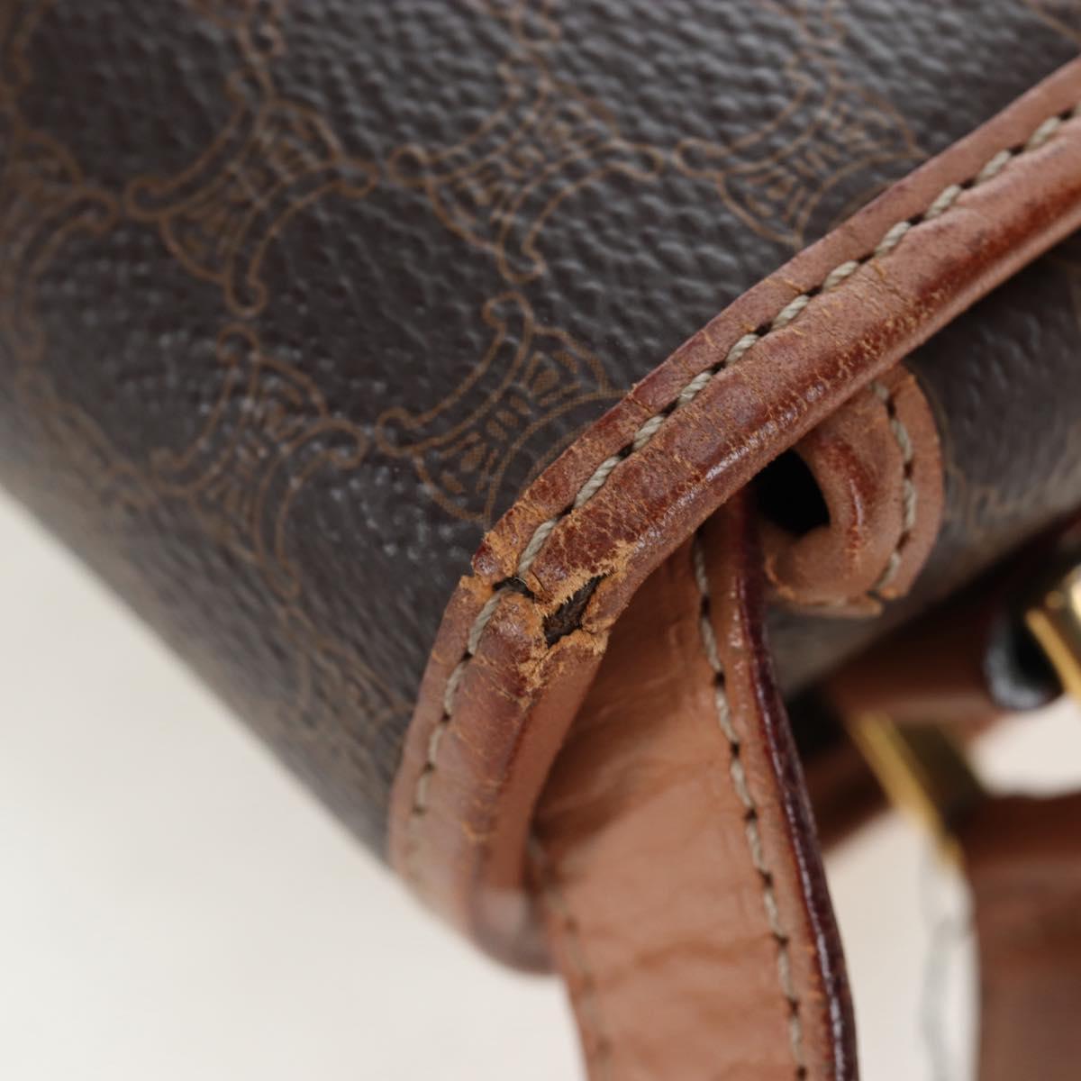 CELINE Macadam Canvas Circle Shoulder Bag PVC Leather Brown Gold Auth 140226