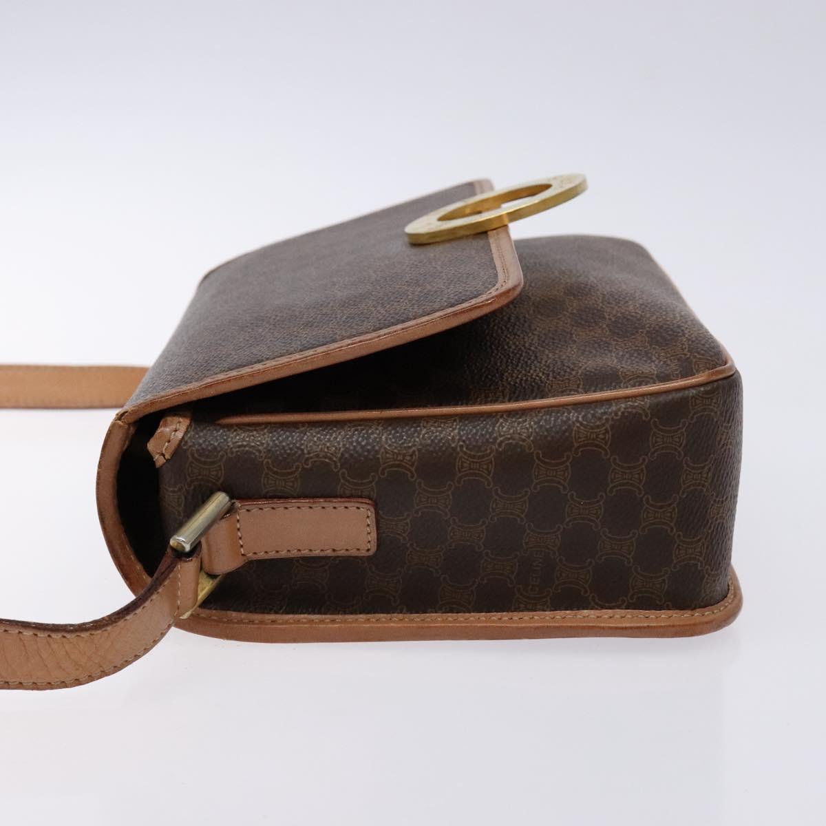 CELINE Macadam Canvas Circle Shoulder Bag PVC Leather Brown Gold Auth 140226
