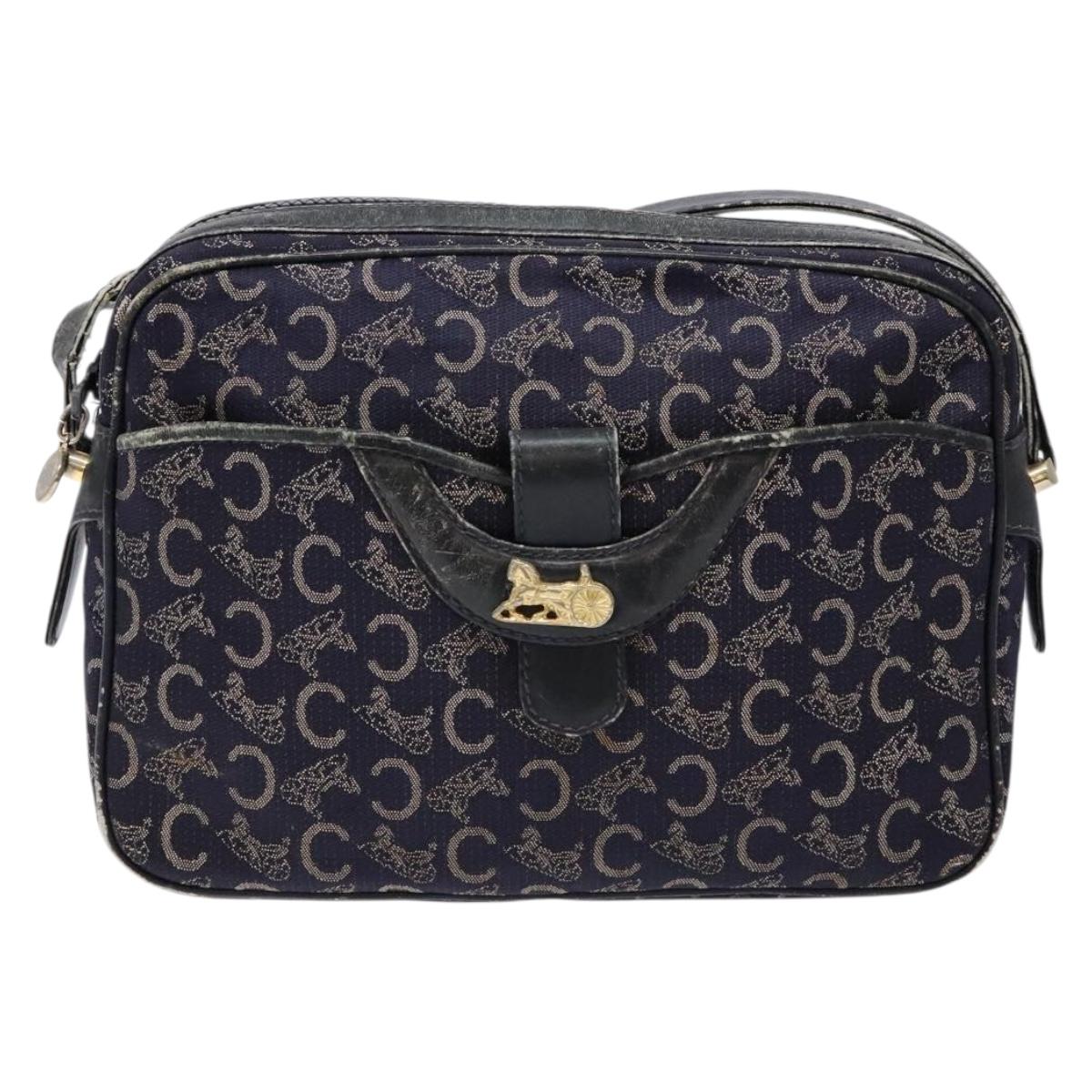 CELINE C Sulky Shoulder Bag Canvas Navy Auth 140236