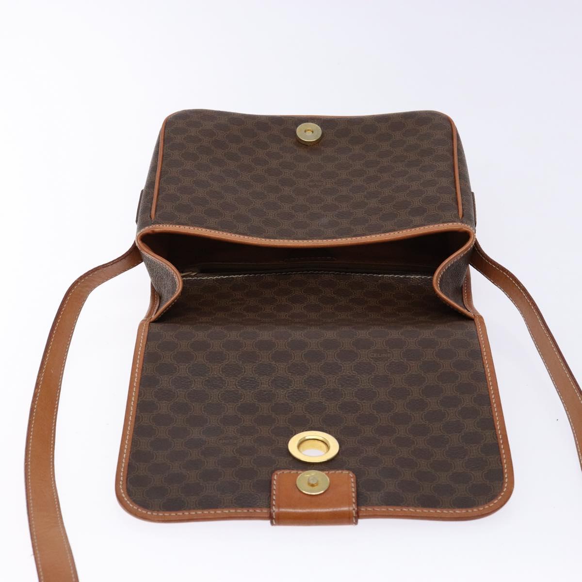 CELINE Macadam Canvas Shoulder Bag PVC Leather Brown Gold Auth 140237