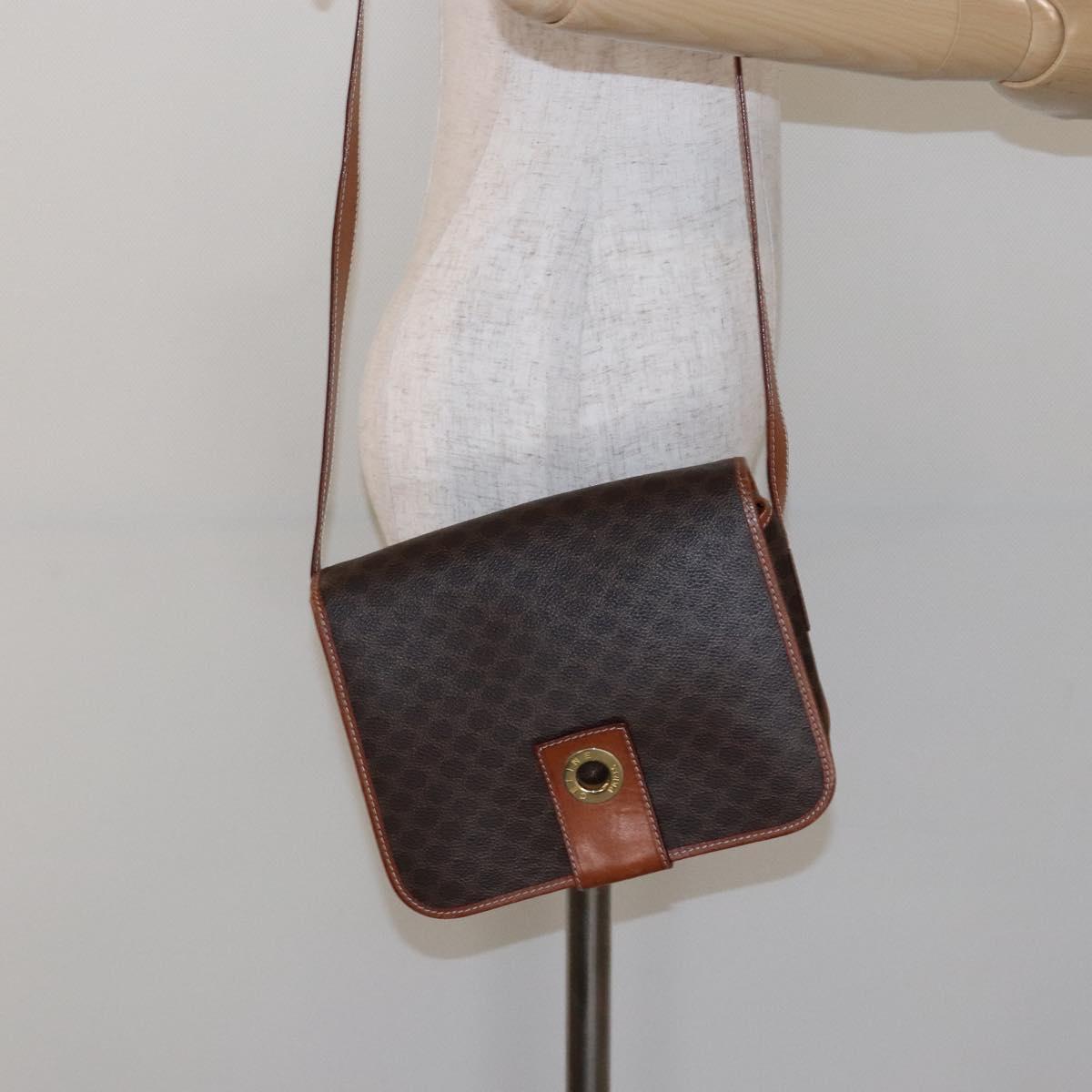 CELINE Macadam Canvas Shoulder Bag PVC Leather Brown Gold Auth 140237