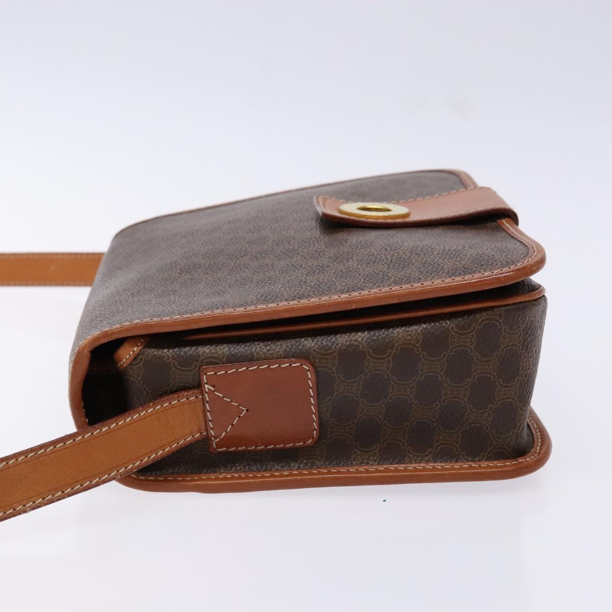 CELINE Macadam Canvas Shoulder Bag PVC Leather Brown Gold Auth 140237