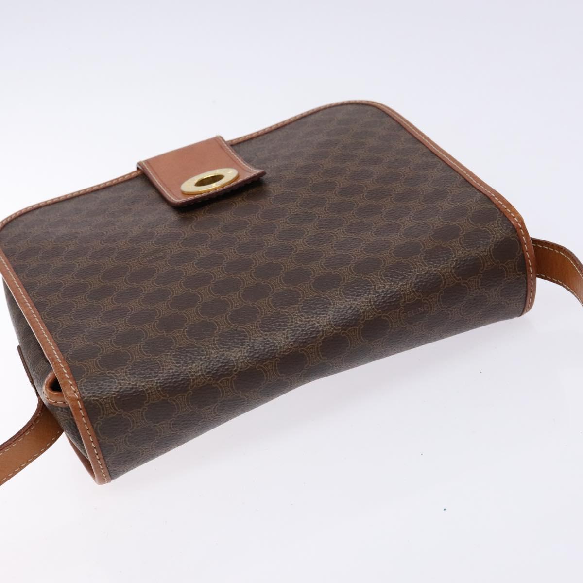 CELINE Macadam Canvas Shoulder Bag PVC Leather Brown Gold Auth 140237