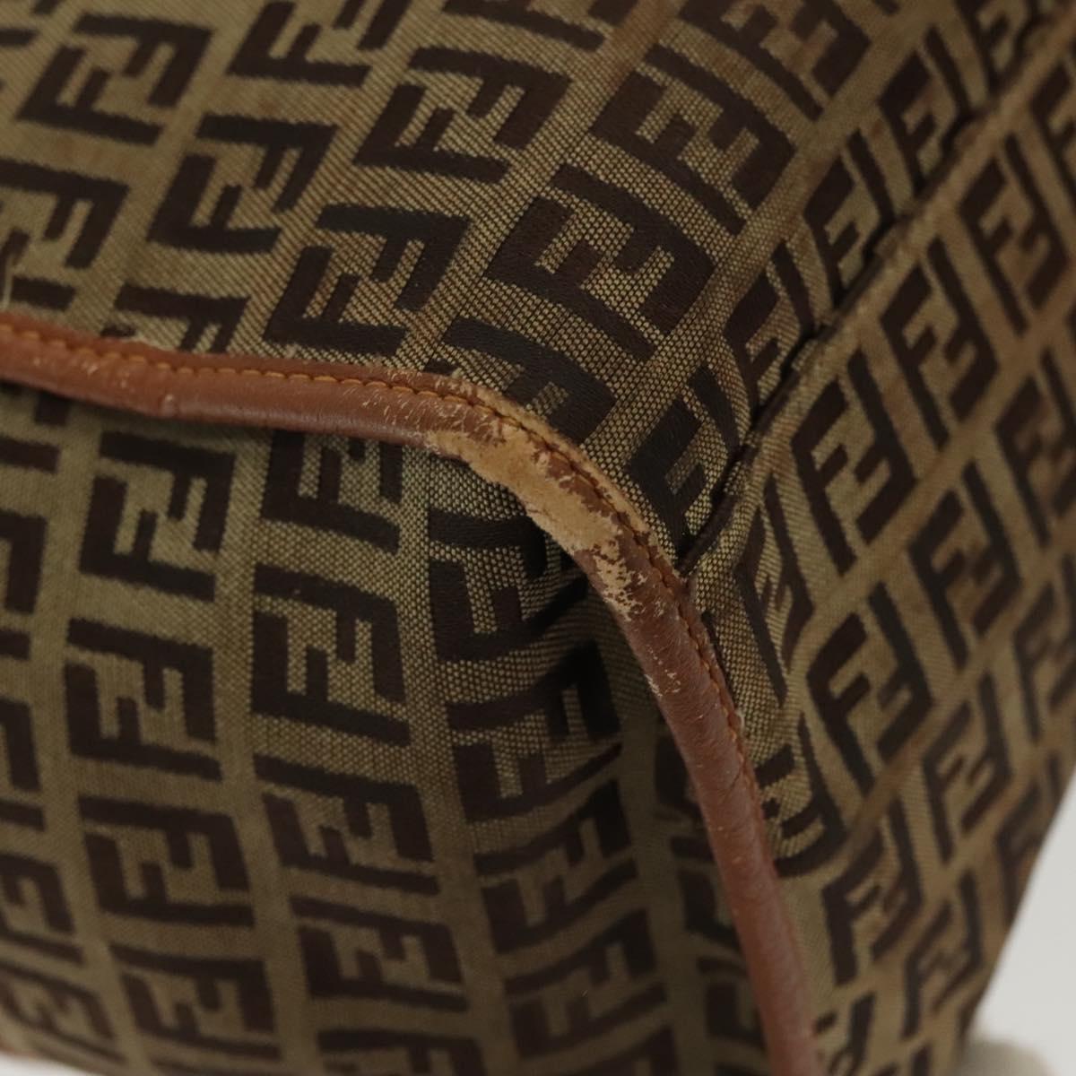 FENDI Zucchino Canvas Tote Bag Beige Gold Auth 140239