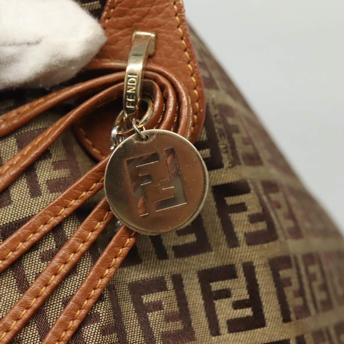 FENDI Zucchino Canvas Tote Bag Beige Gold Auth 140239
