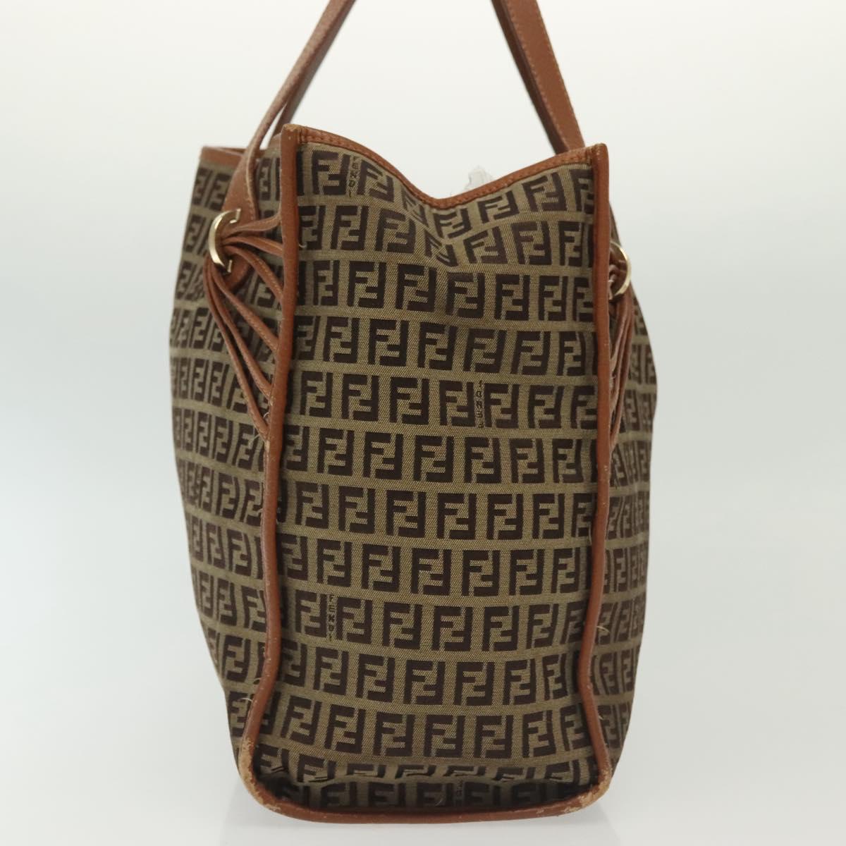 FENDI Zucchino Canvas Tote Bag Beige Gold Auth 140239