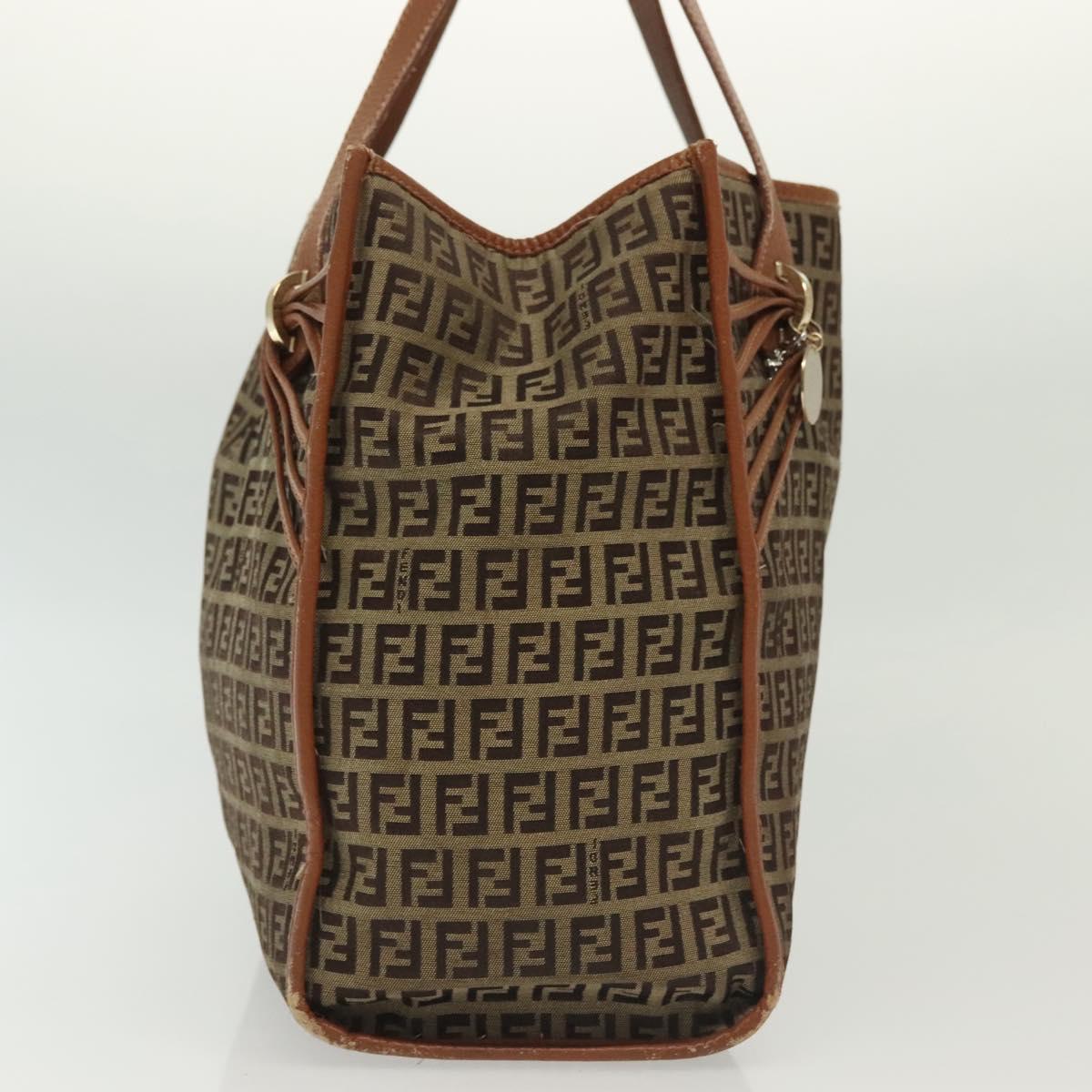 FENDI Zucchino Canvas Tote Bag Beige Gold Auth 140239