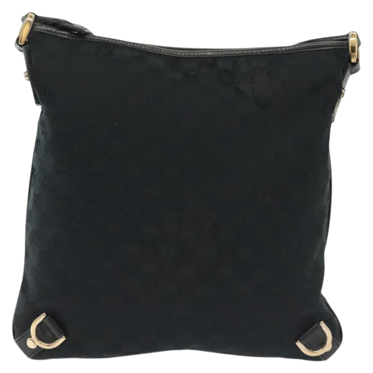 GUCCI GG Canvas Abbey Shoulder Bag Black Gold 131326 Auth 140269