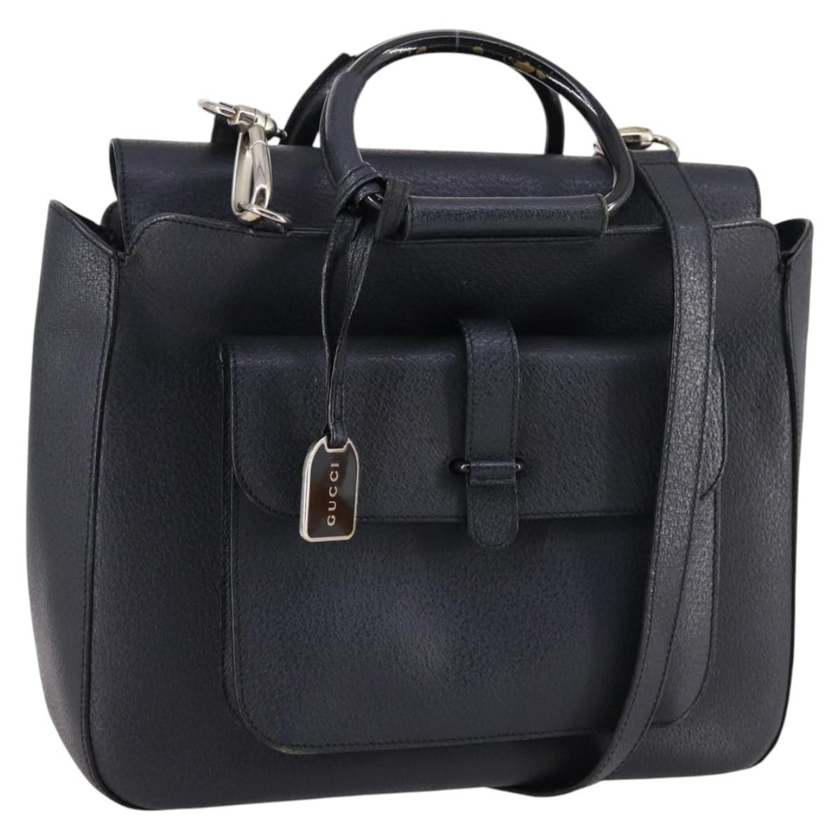 GUCCI Hand Bag Leather 2way Black Silver 000 2058 0307 5 Auth 140270