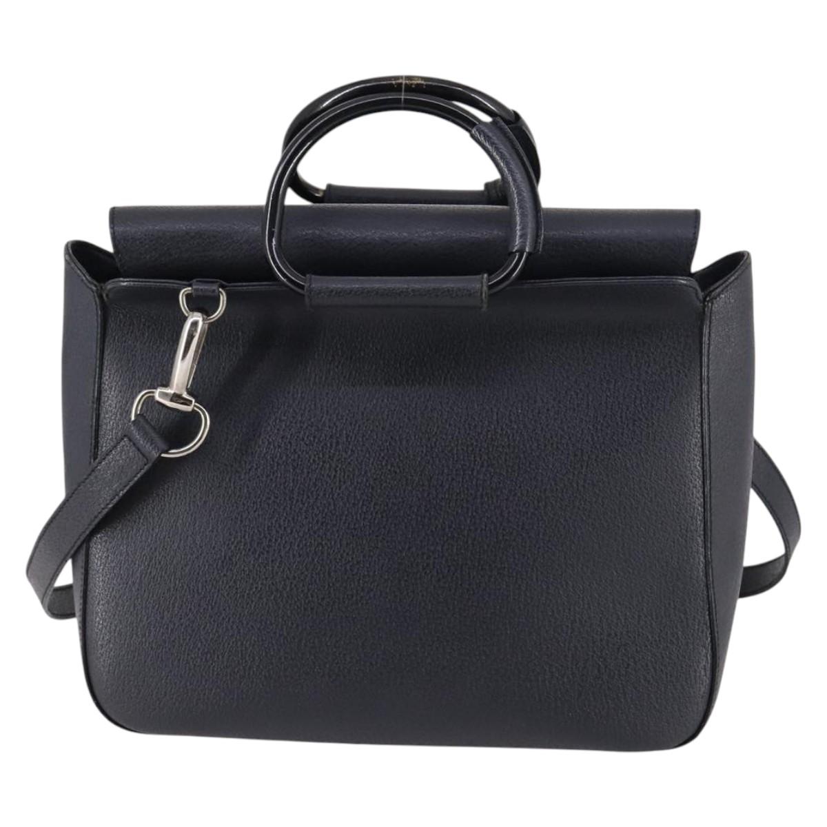 GUCCI Hand Bag Leather 2way Black Silver 000 2058 0307 5 Auth 140270
