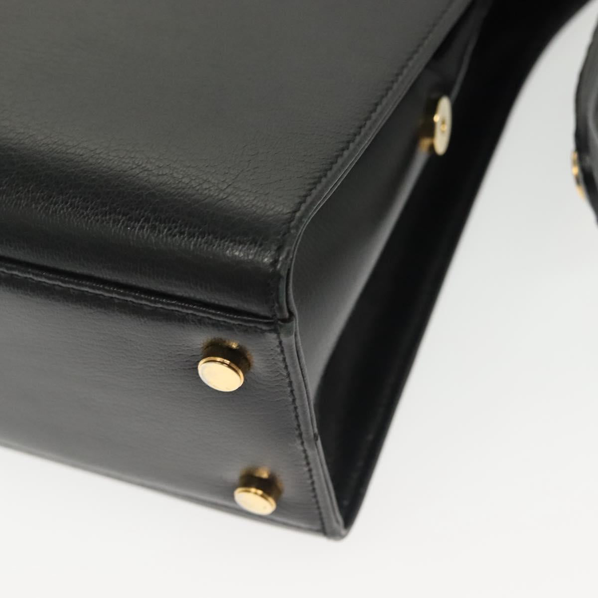 Salvatore Ferragamo Gancini Hand Bag Leather 2way Black Gold Auth 140273