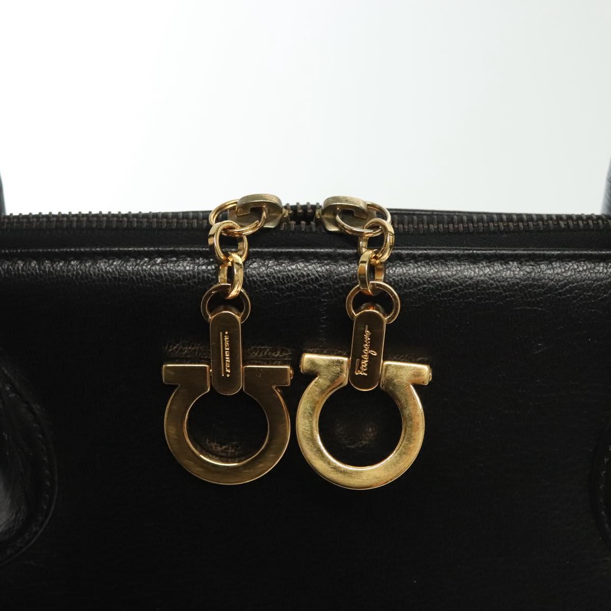 Salvatore Ferragamo Gancini Hand Bag Leather 2way Black Gold Auth 140273