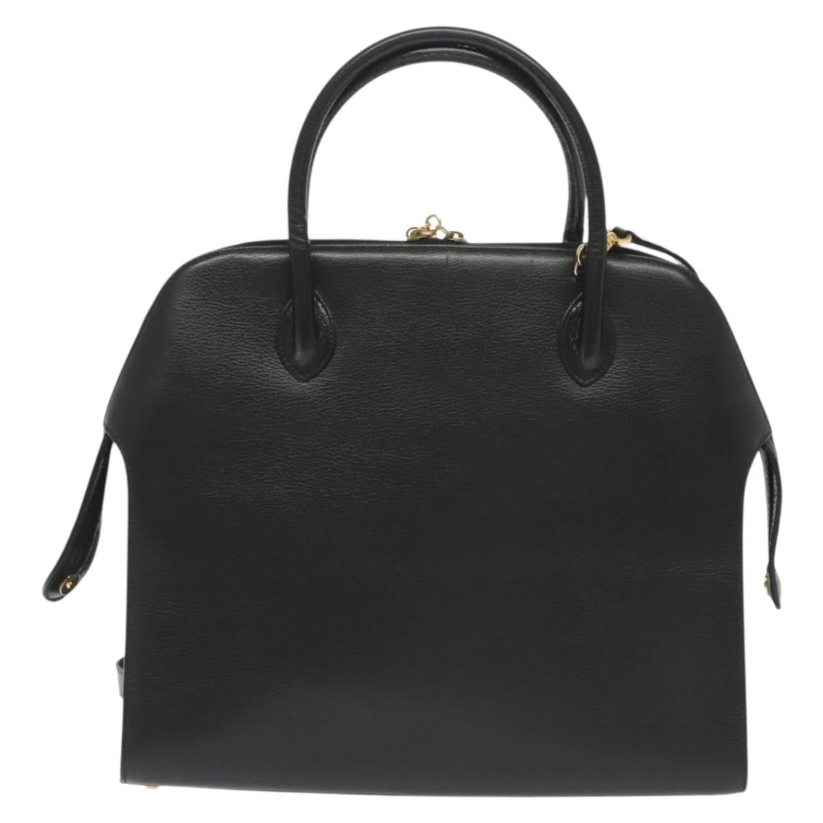 Salvatore Ferragamo Gancini Hand Bag Leather 2way Black Gold Auth 140273