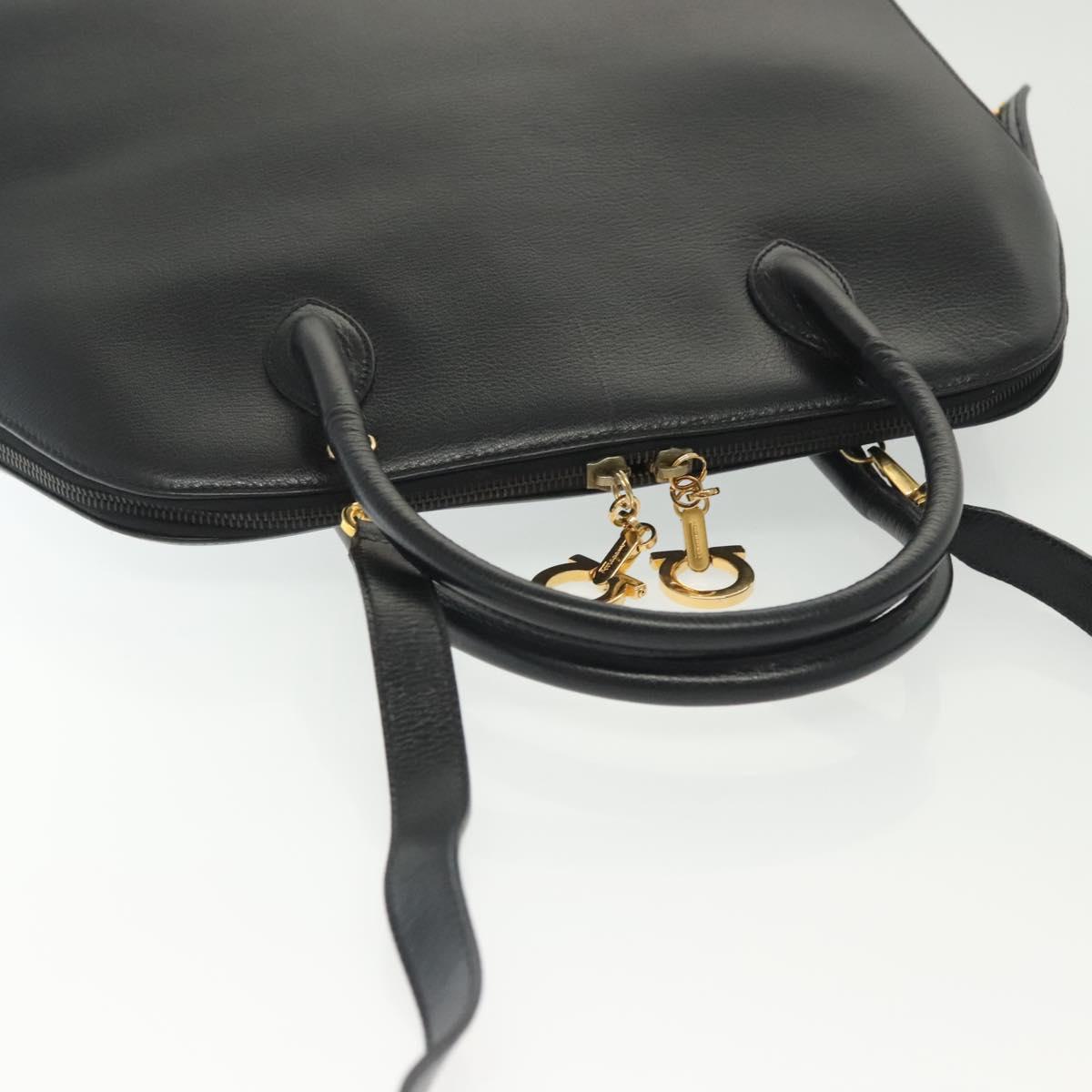 Salvatore Ferragamo Gancini Hand Bag Leather 2way Black Gold Auth 140273