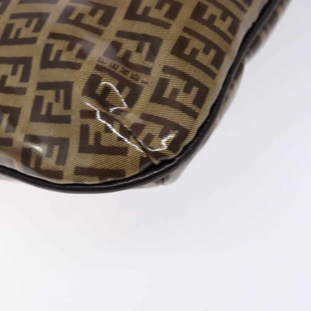 FENDI Zucchino Canvas Mamma Baguette Shoulder Bag Beige Gold Auth 140274