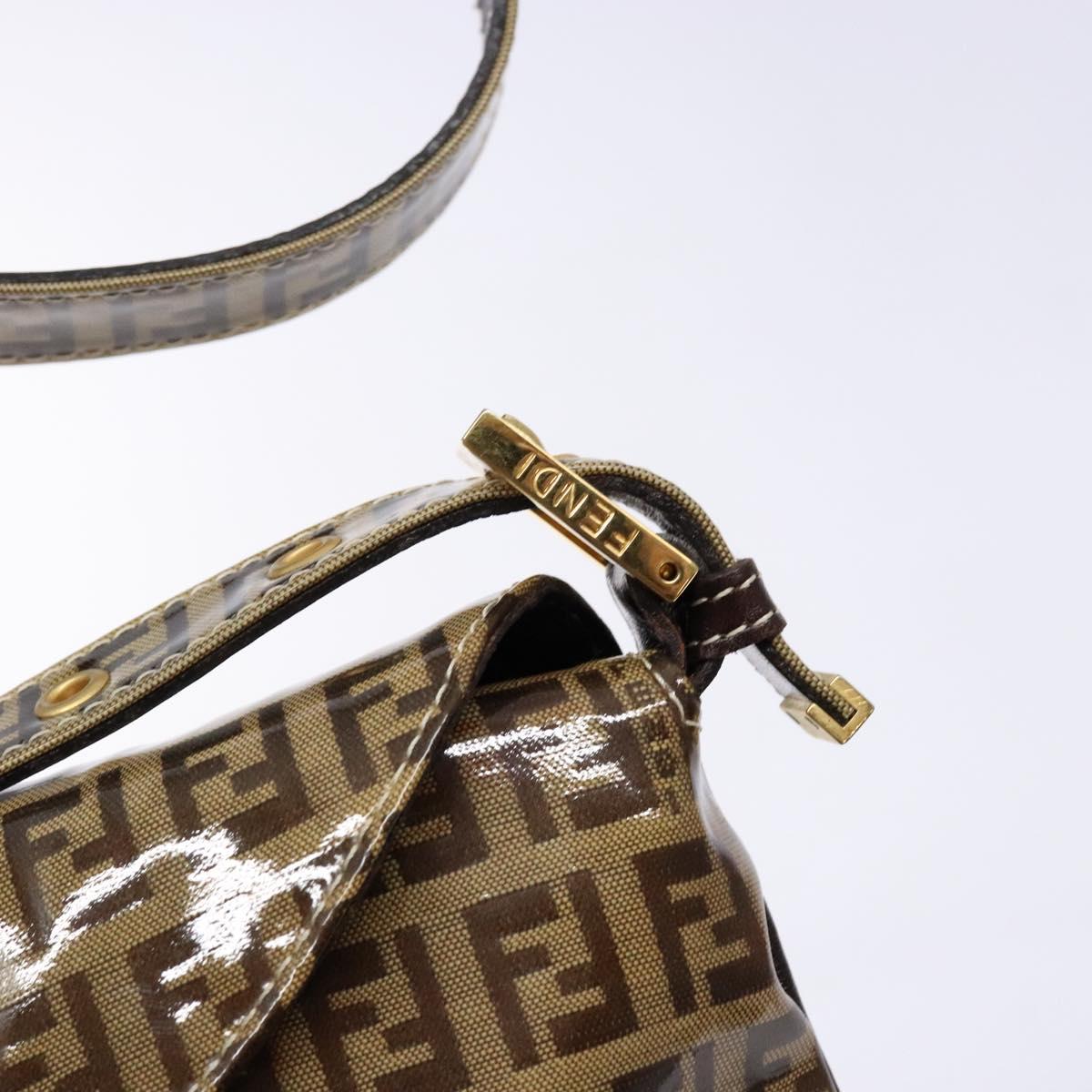 FENDI Zucchino Canvas Mamma Baguette Shoulder Bag Beige Gold Auth 140274