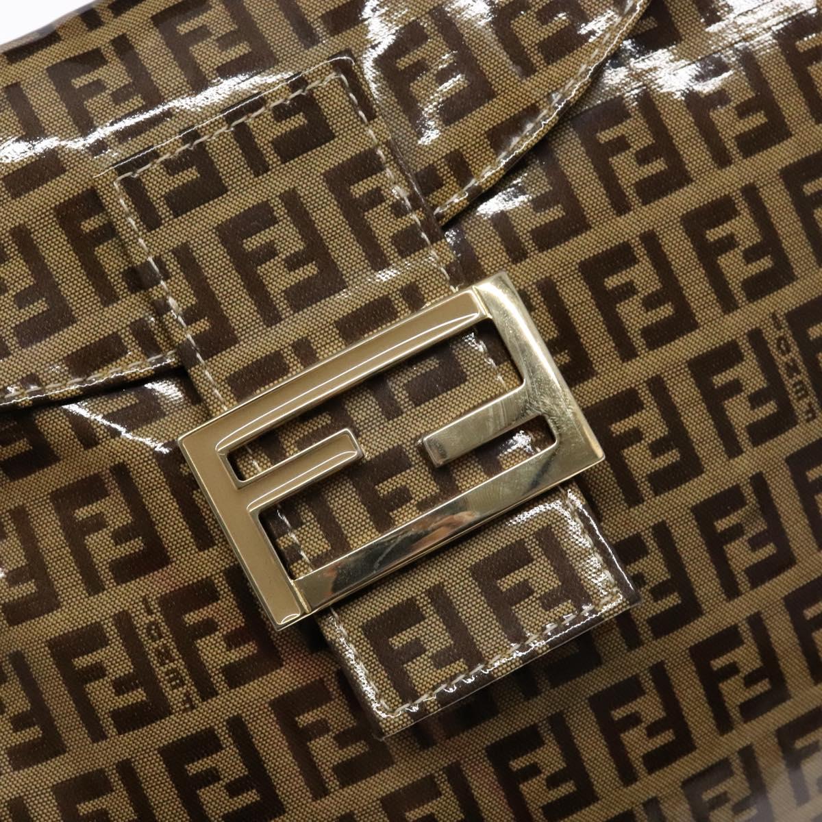 FENDI Zucchino Canvas Mamma Baguette Shoulder Bag Beige Gold Auth 140274
