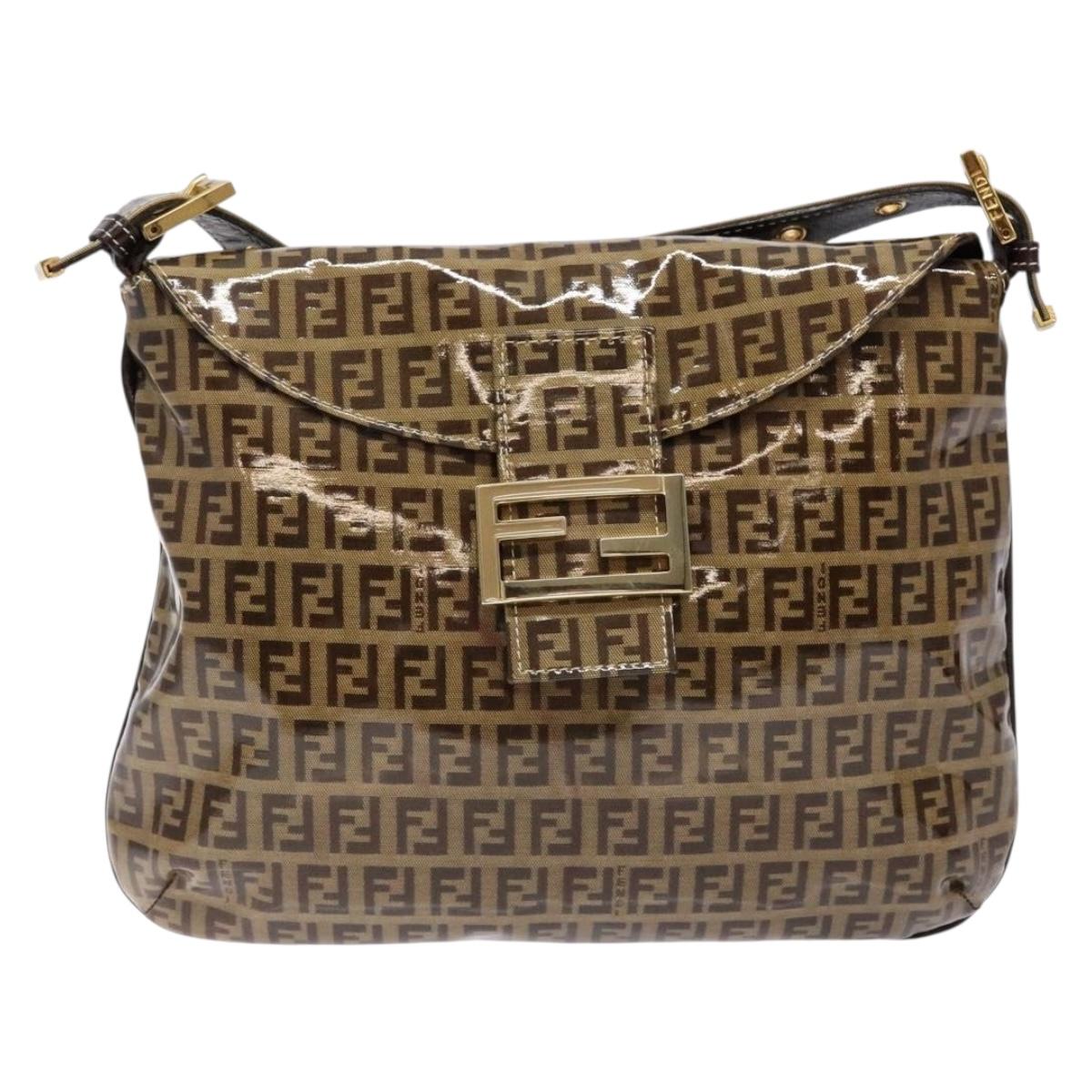 FENDI Zucchino Canvas Mamma Baguette Shoulder Bag Beige Gold Auth 140274