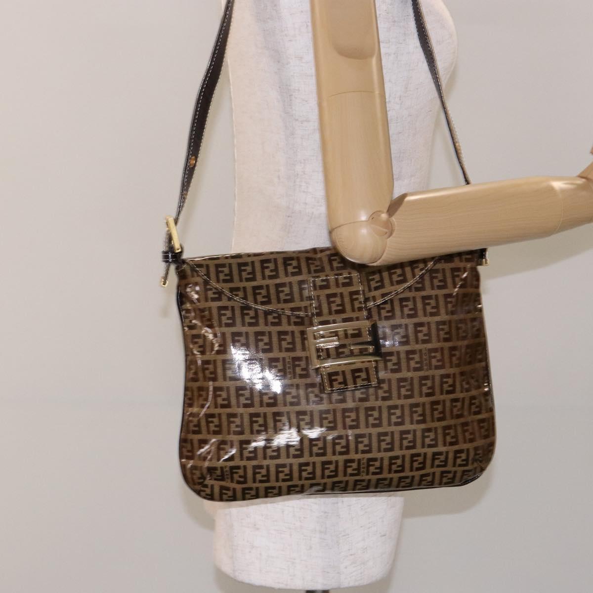 FENDI Zucchino Canvas Mamma Baguette Shoulder Bag Beige Gold Auth 140274