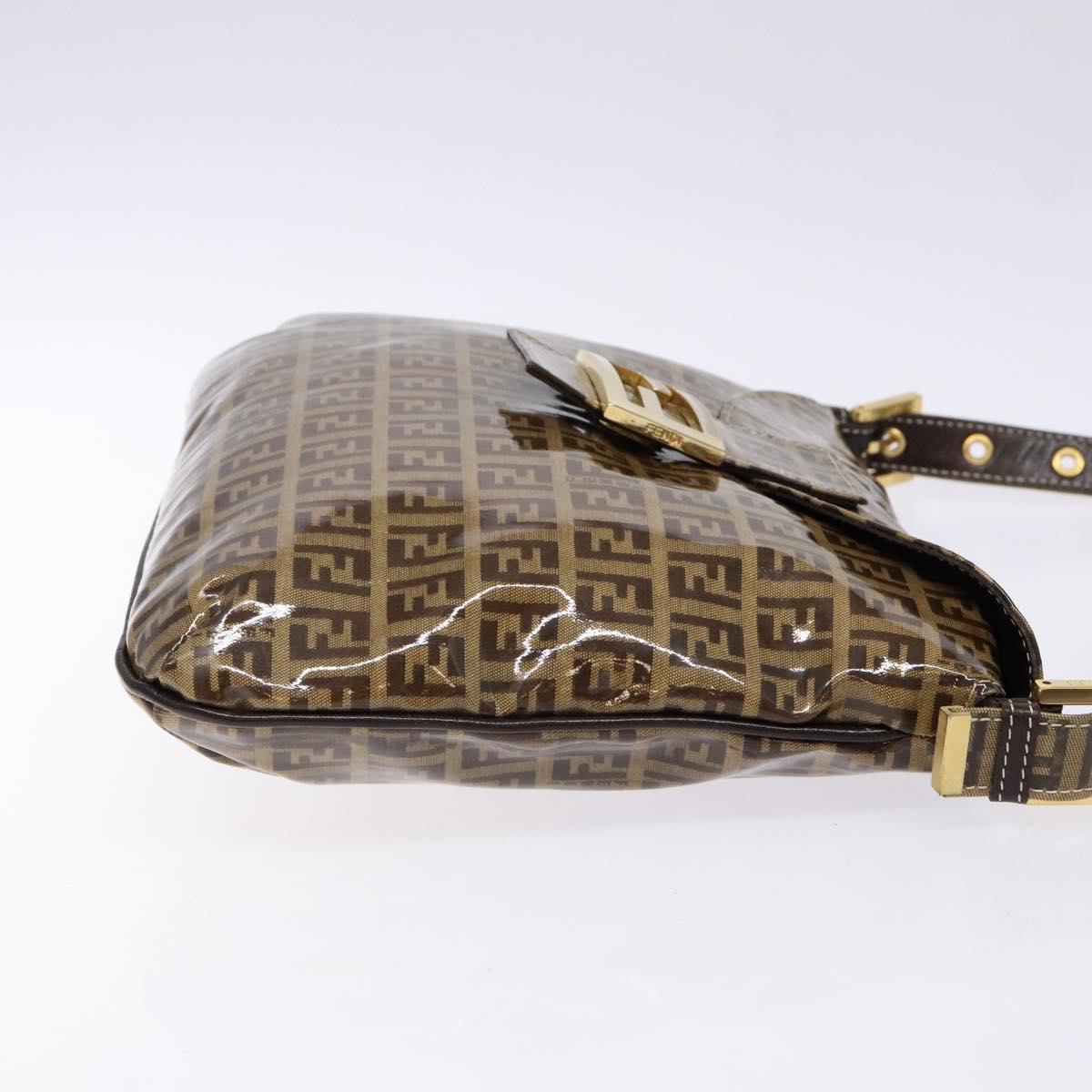 FENDI Zucchino Canvas Mamma Baguette Shoulder Bag Beige Gold Auth 140274