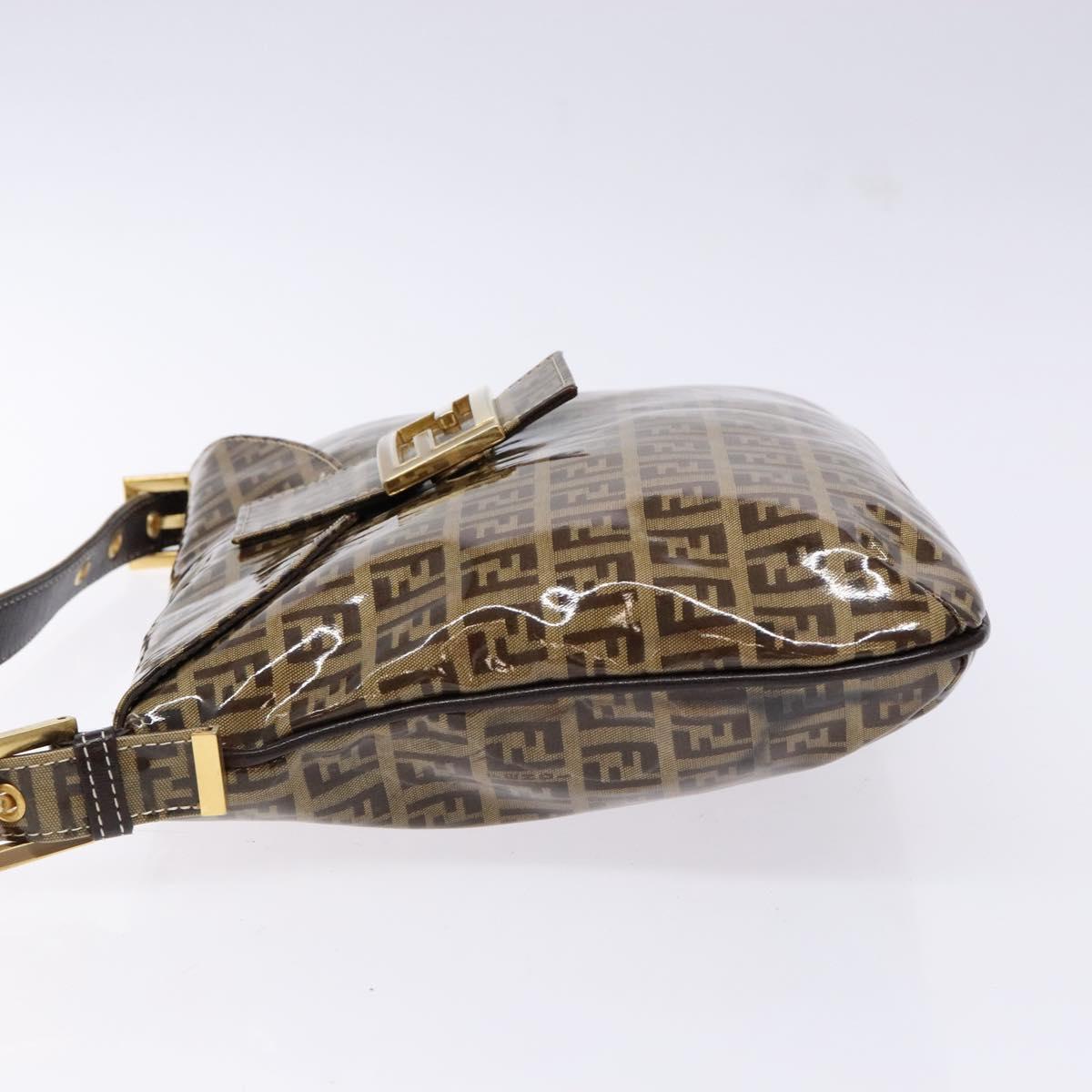 FENDI Zucchino Canvas Mamma Baguette Shoulder Bag Beige Gold Auth 140274