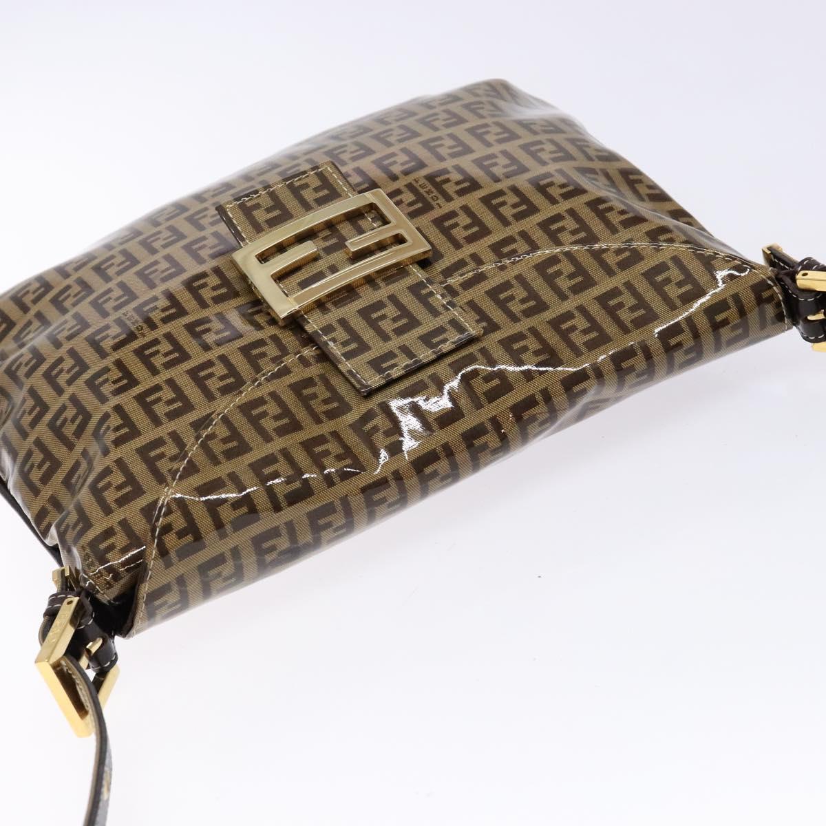 FENDI Zucchino Canvas Mamma Baguette Shoulder Bag Beige Gold Auth 140274