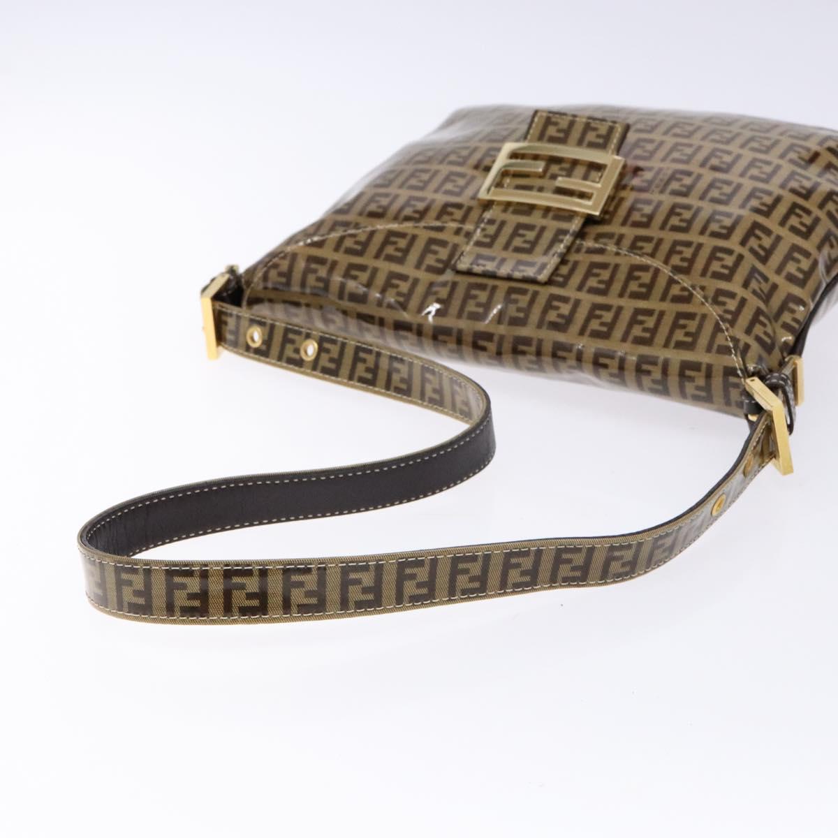 FENDI Zucchino Canvas Mamma Baguette Shoulder Bag Beige Gold Auth 140274