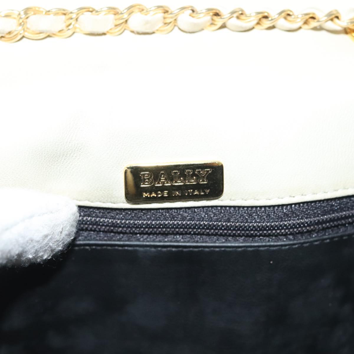 BALLY Chain Shoulder Bag Leather Ivory Gold Auth 140275