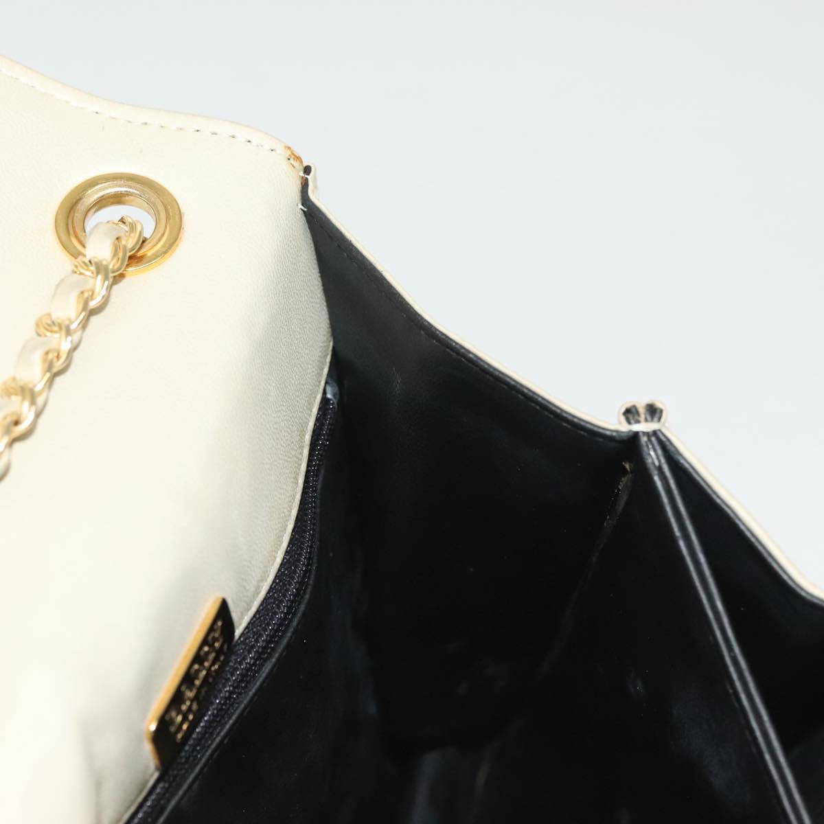 BALLY Chain Shoulder Bag Leather Ivory Gold Auth 140275