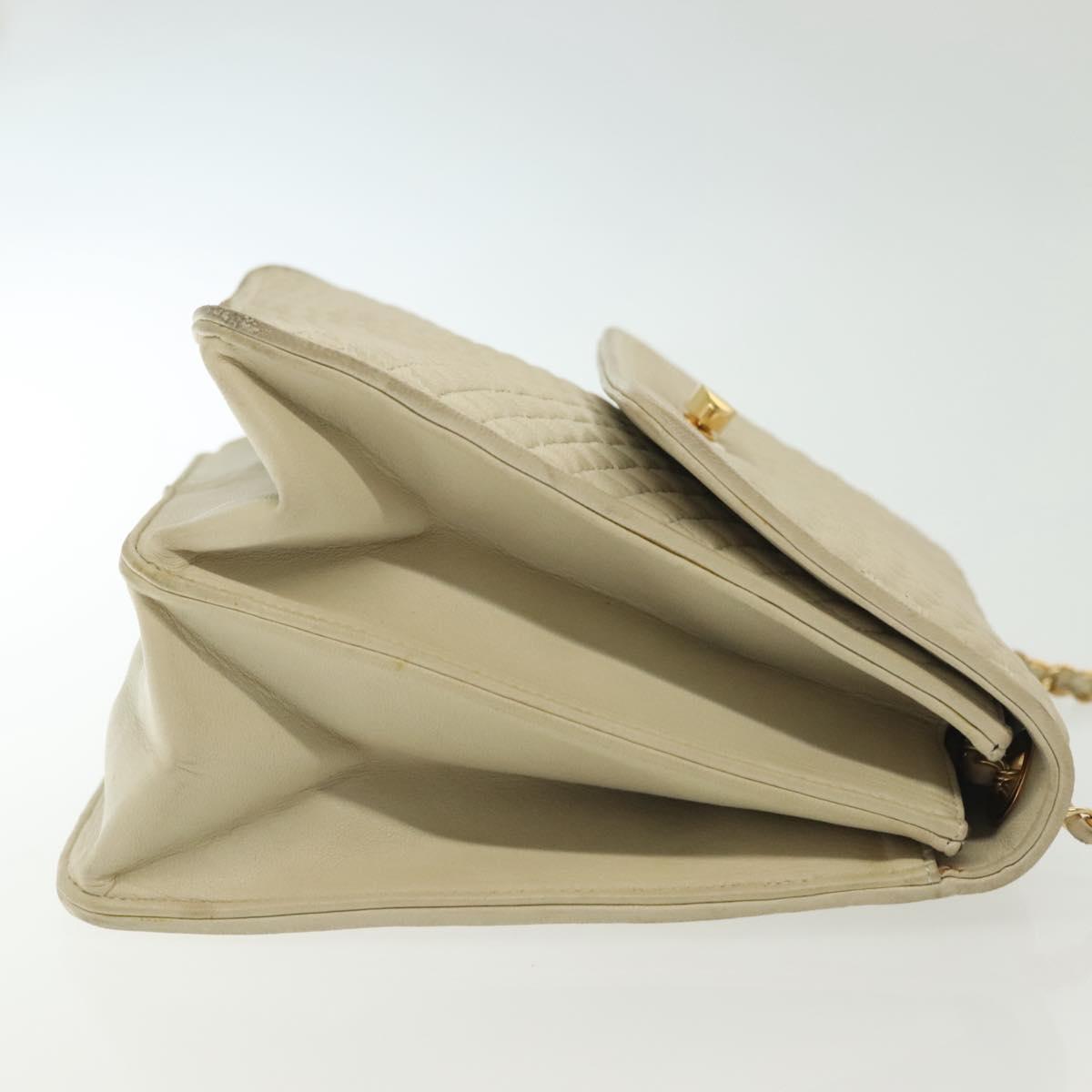 BALLY Chain Shoulder Bag Leather Ivory Gold Auth 140275