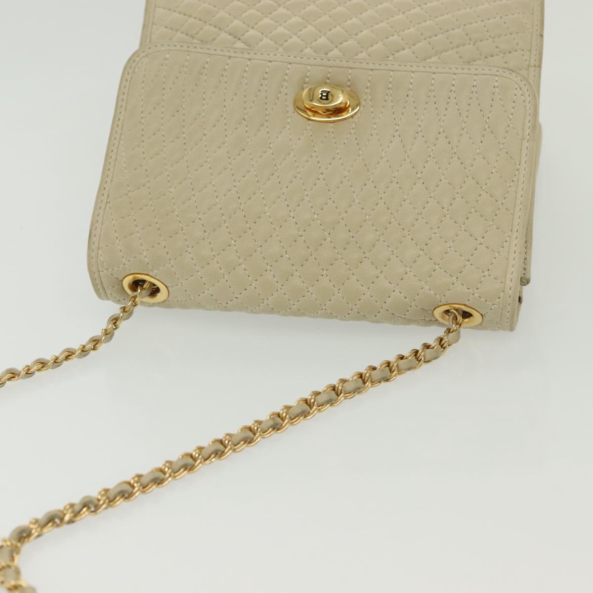 BALLY Chain Shoulder Bag Leather Ivory Gold Auth 140275