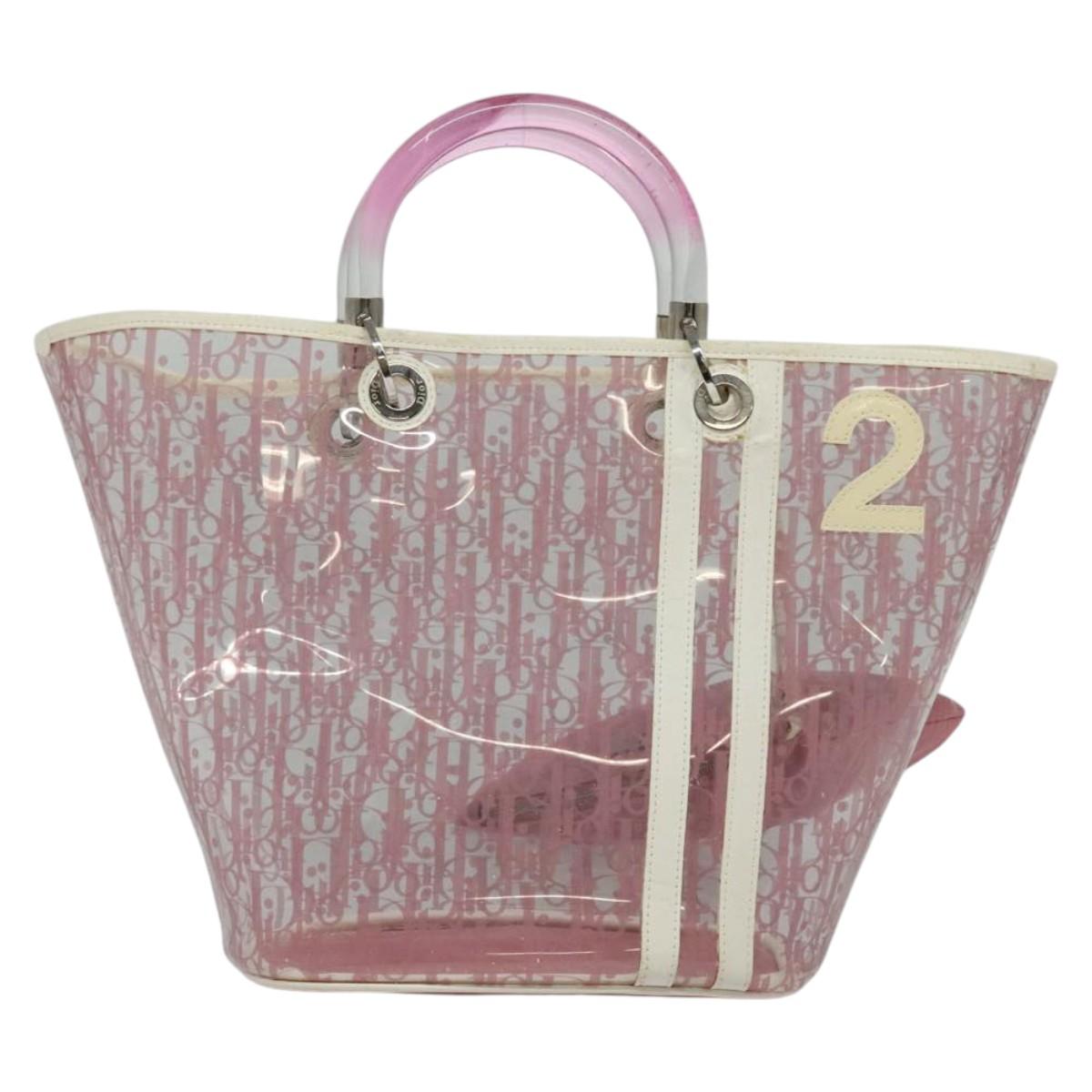 Christian Dior Trotter Canvas Hand Bag Vinyl Clear Silver Auth 140276
