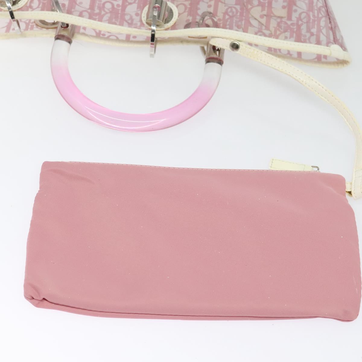 Christian Dior Trotter Canvas Hand Bag Vinyl Clear Silver Auth 140276