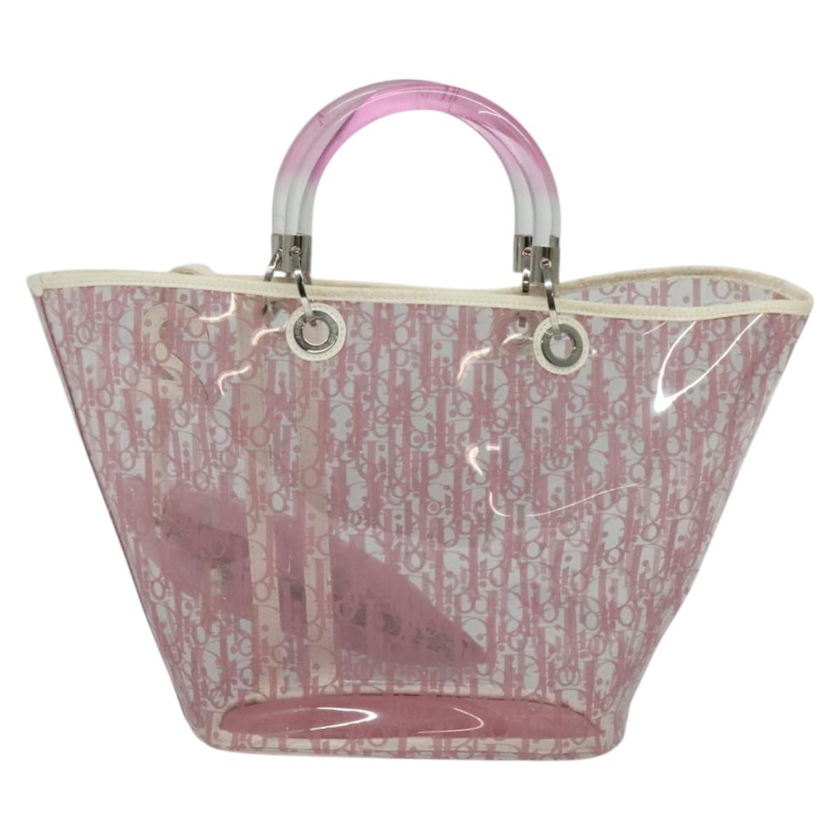 Christian Dior Trotter Canvas Hand Bag Vinyl Clear Silver Auth 140276