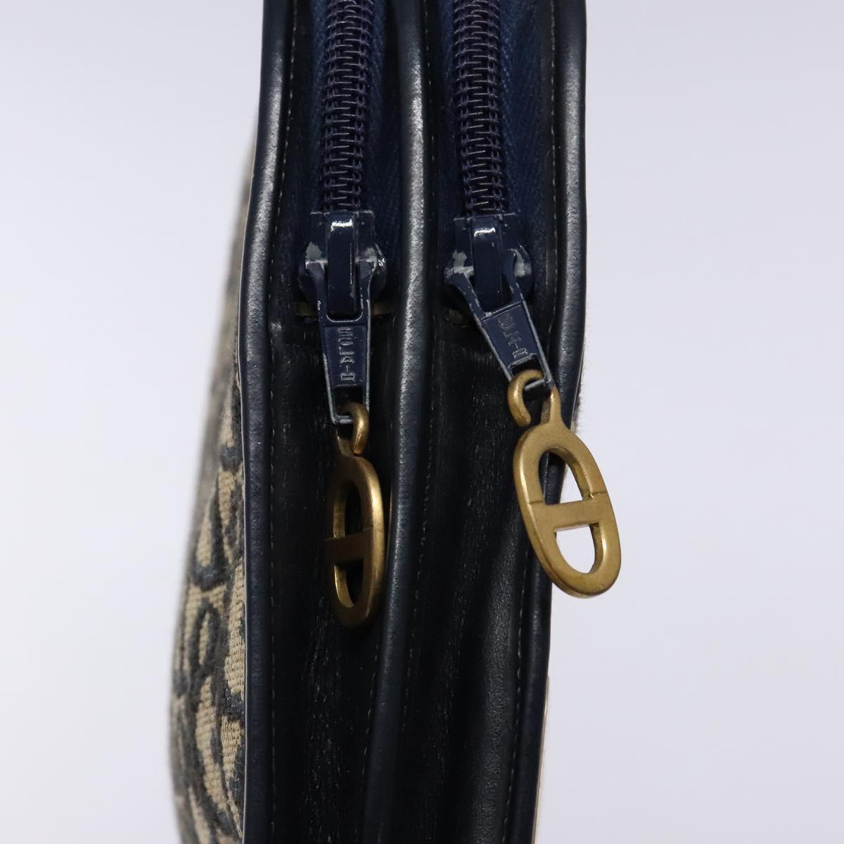 Christian Dior Trotter Canvas Clutch Bag Navy Gold Auth 140289