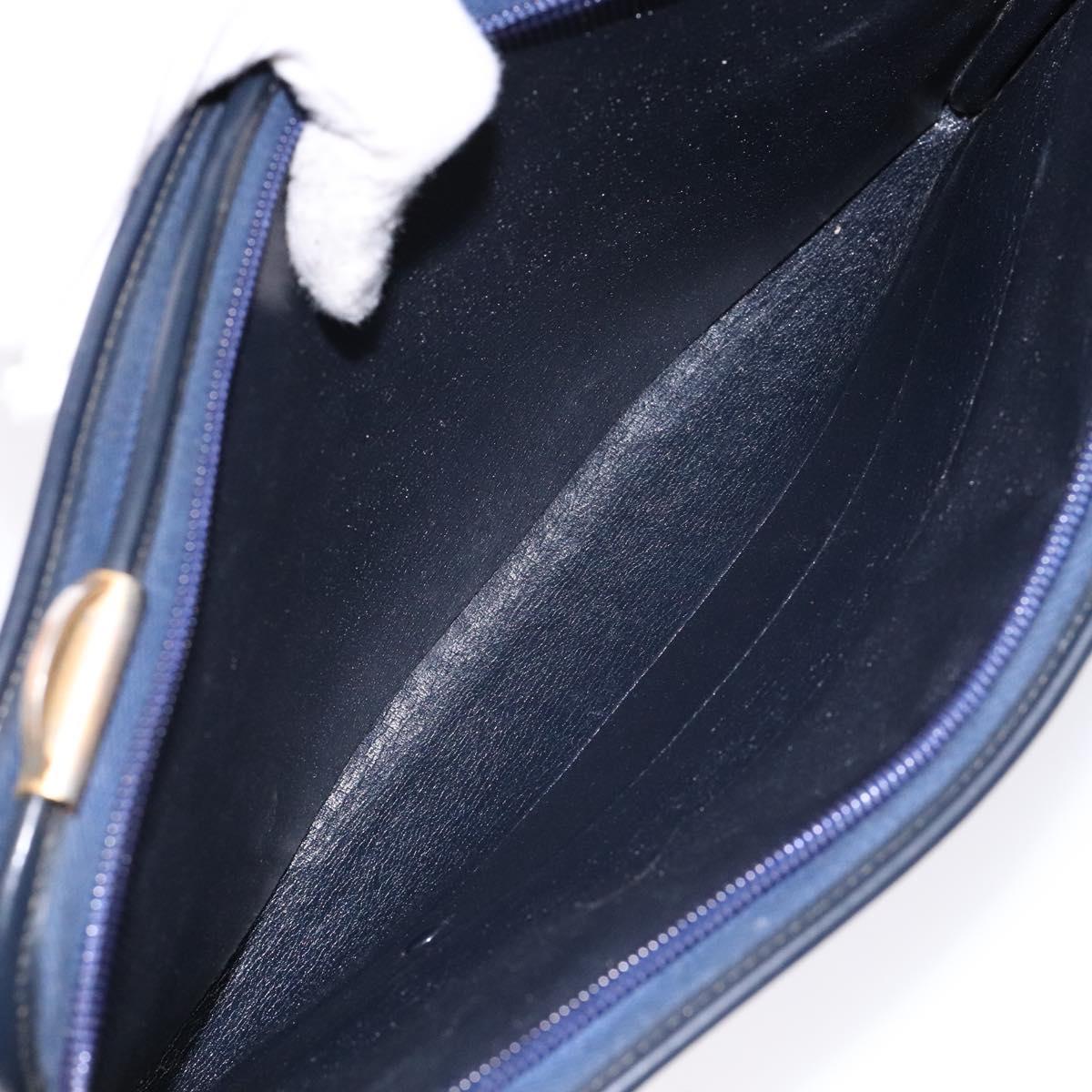 Christian Dior Trotter Canvas Clutch Bag Navy Gold Auth 140289
