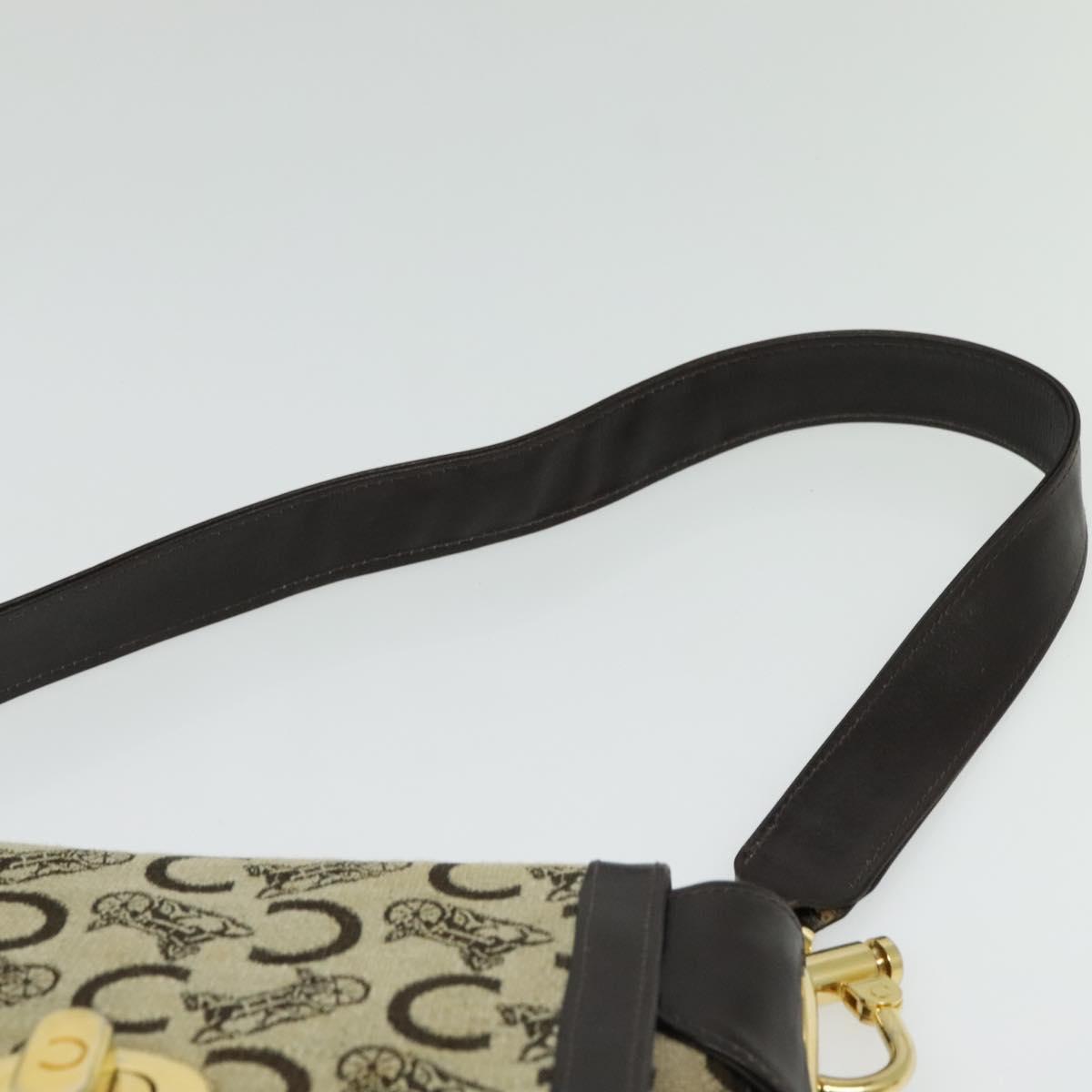 CELINE C Sulky Shoulder Bag Canvas Beige Gold Auth 140291