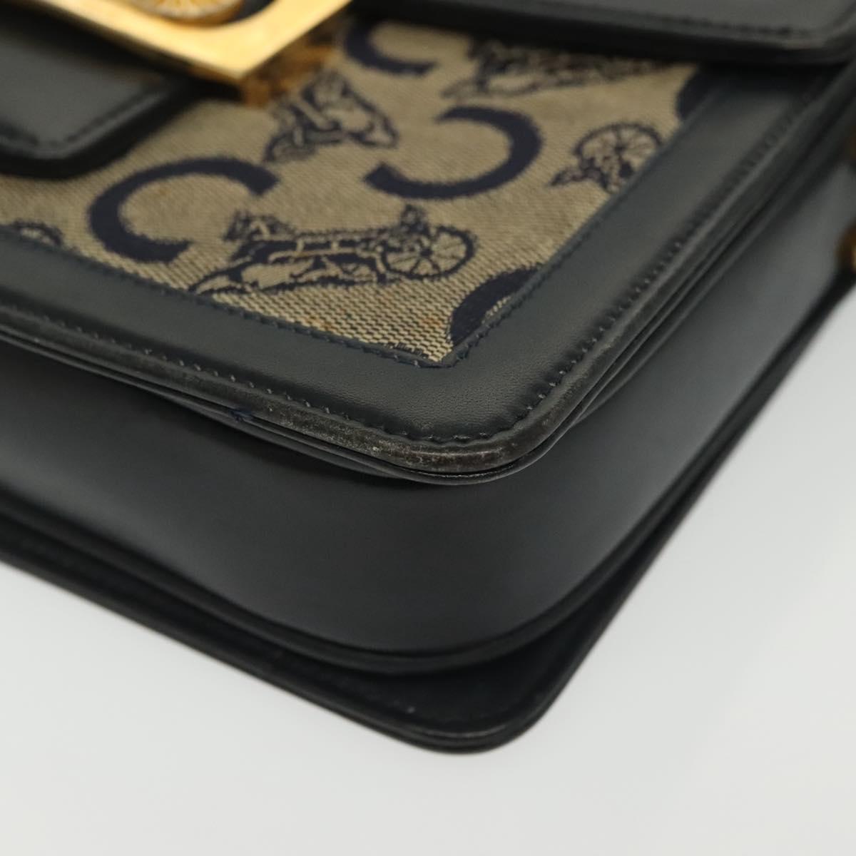 CELINE C Sulky Shoulder Bag Canvas Navy Gold Auth 140292