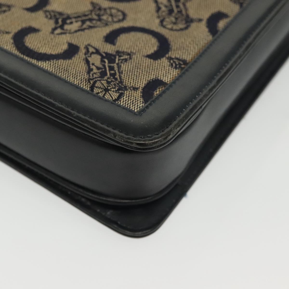 CELINE C Sulky Shoulder Bag Canvas Navy Gold Auth 140292
