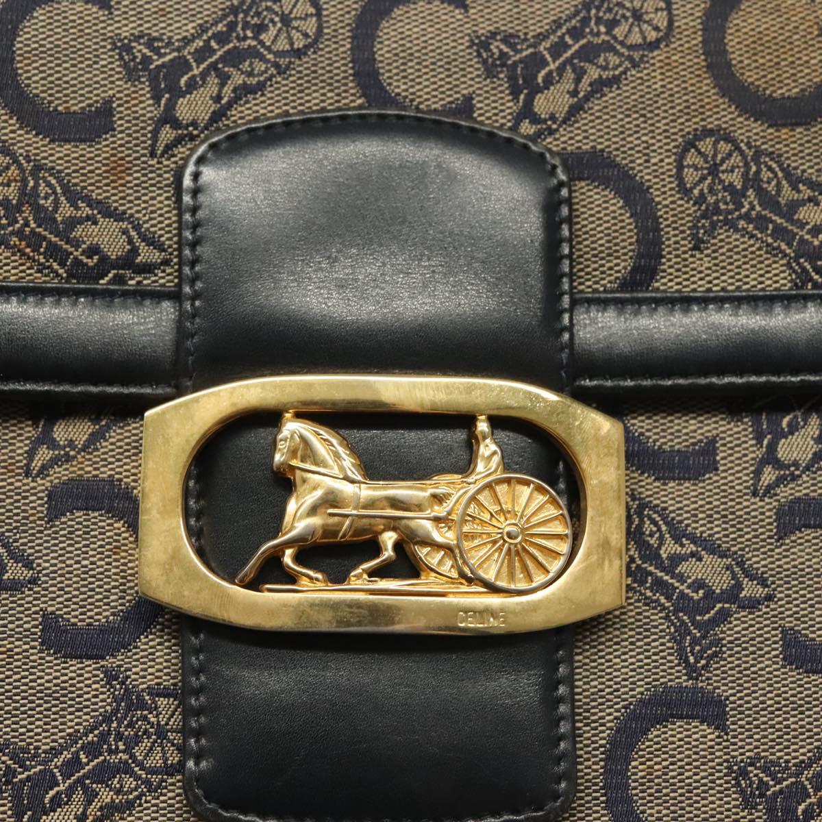 CELINE C Sulky Shoulder Bag Canvas Navy Gold Auth 140292