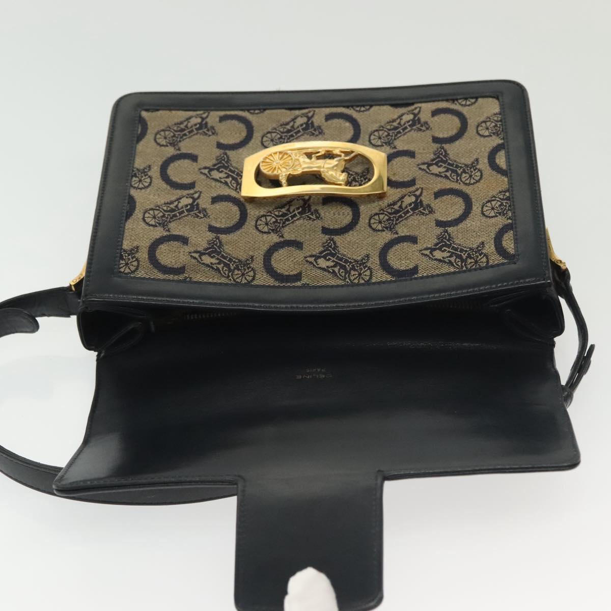 CELINE C Sulky Shoulder Bag Canvas Navy Gold Auth 140292
