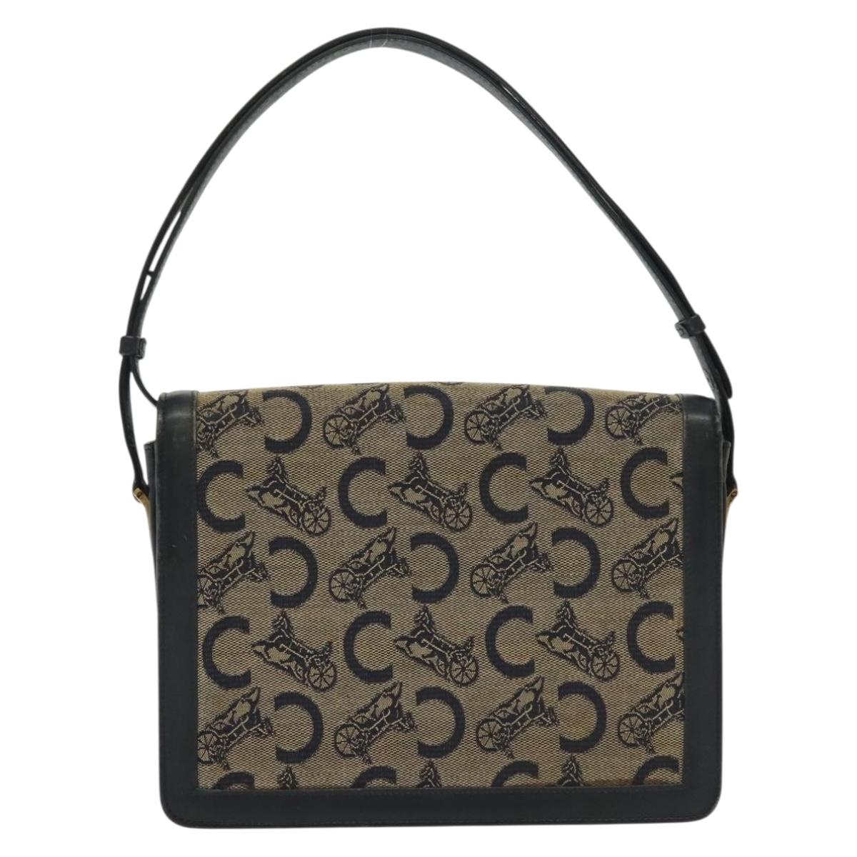 CELINE C Sulky Shoulder Bag Canvas Navy Gold Auth 140292