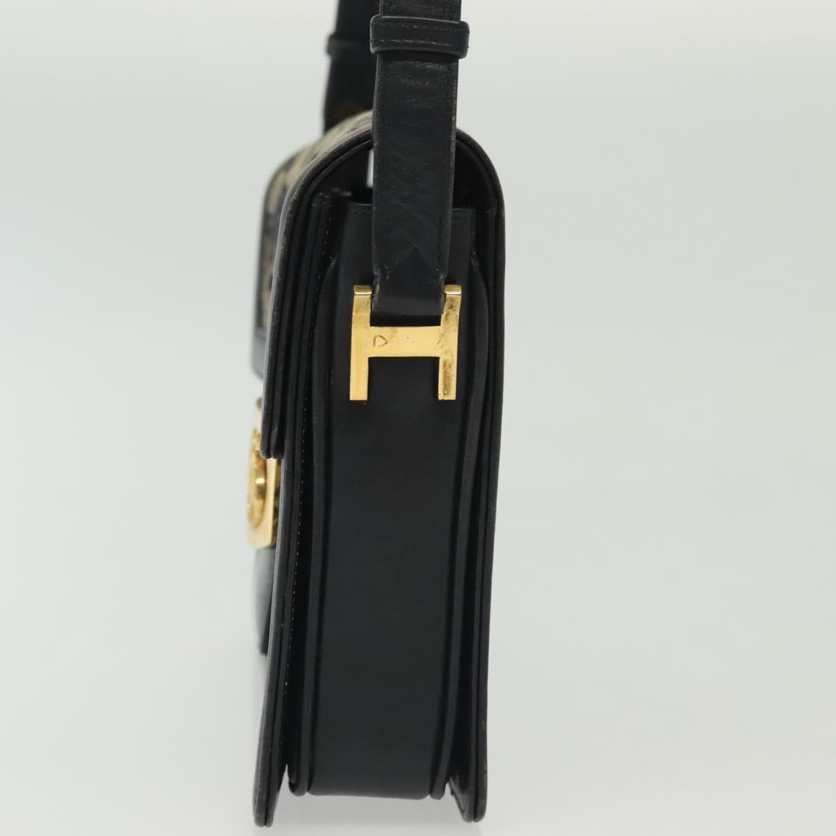 CELINE C Sulky Shoulder Bag Canvas Navy Gold Auth 140292
