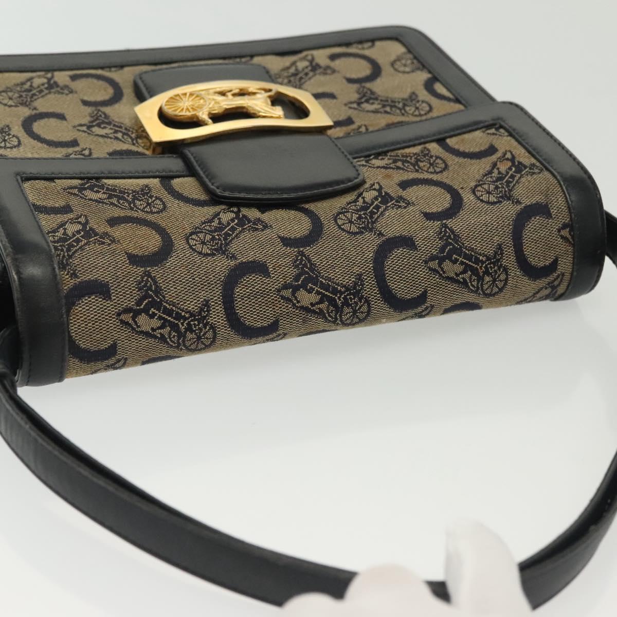 CELINE C Sulky Shoulder Bag Canvas Navy Gold Auth 140292